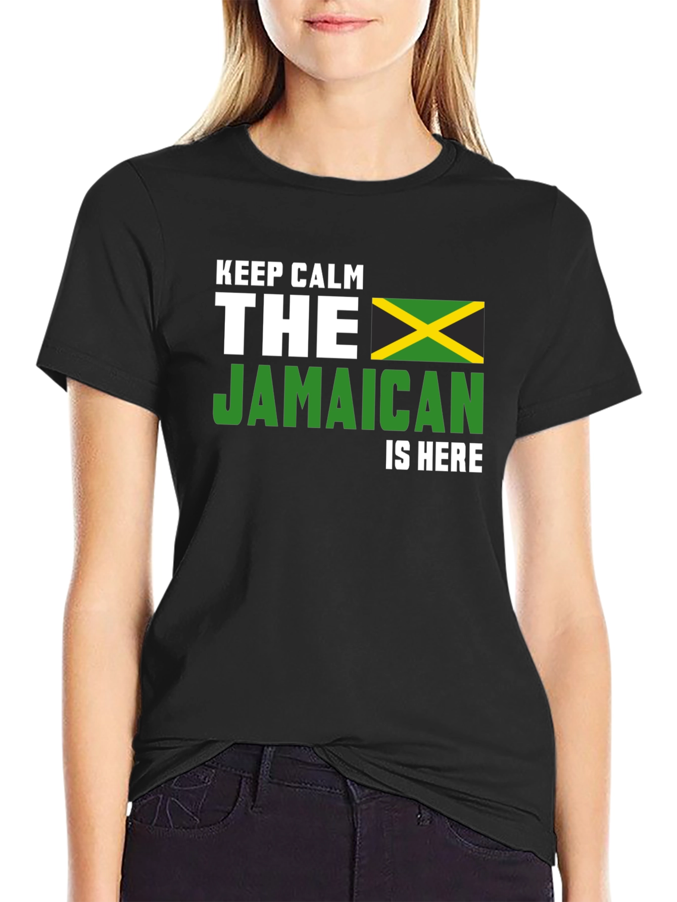 Keep Calm The Jamaican is Here Black T-Shirt