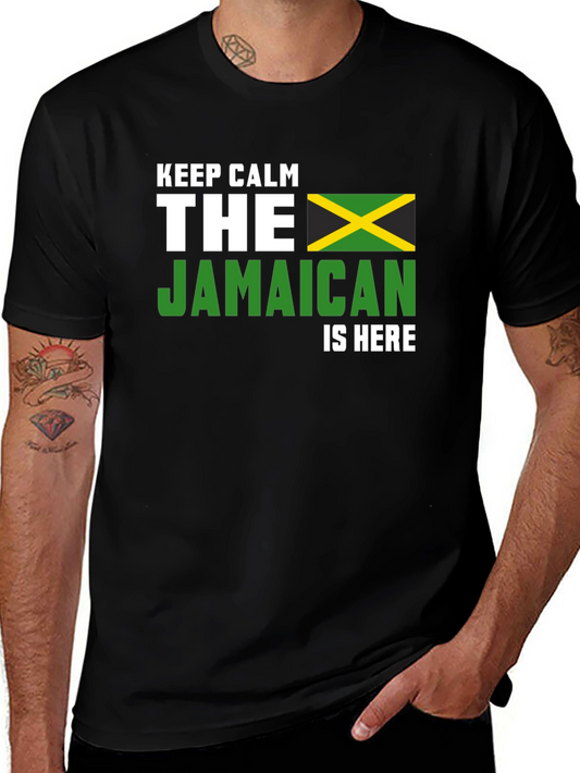 Keep Calm The Jamaican is Here Black T-Shirt