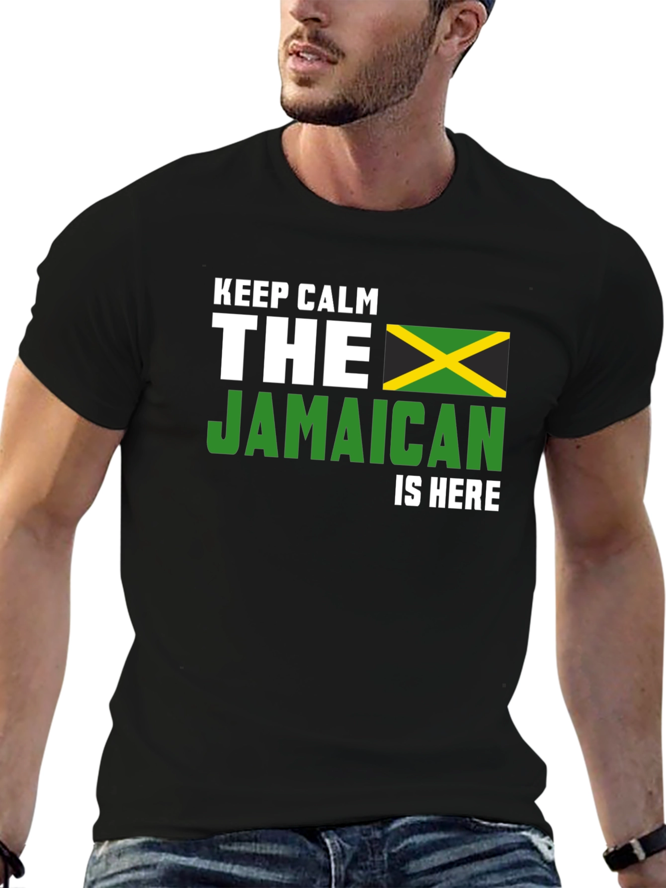 Keep Calm The Jamaican is Here Black T-Shirt