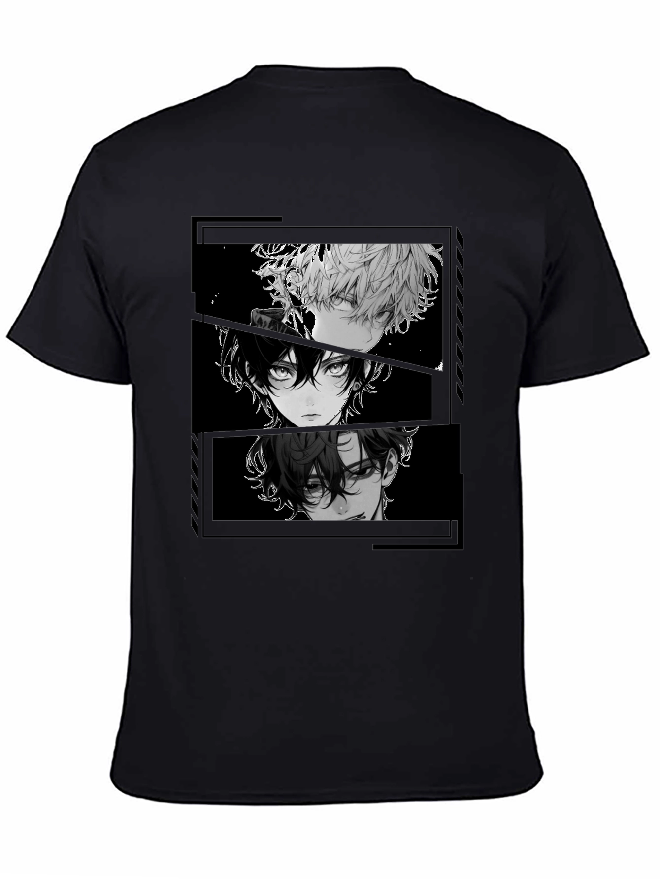 Anime Character Print Black T-Shirt