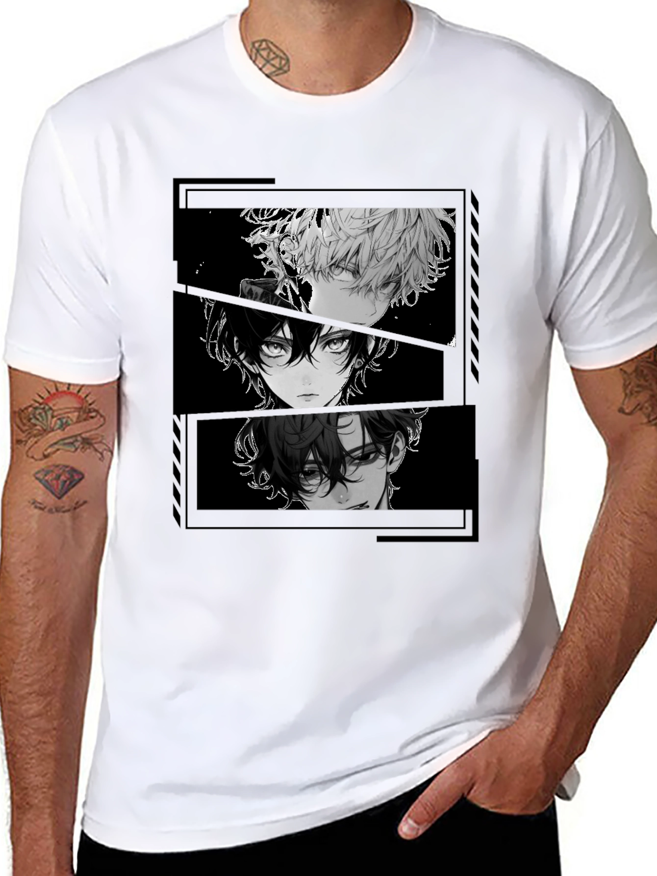 Anime Character Print Black T-Shirt