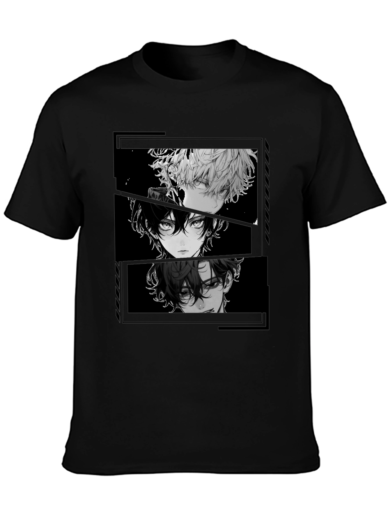 Anime Character Print Black T-Shirt