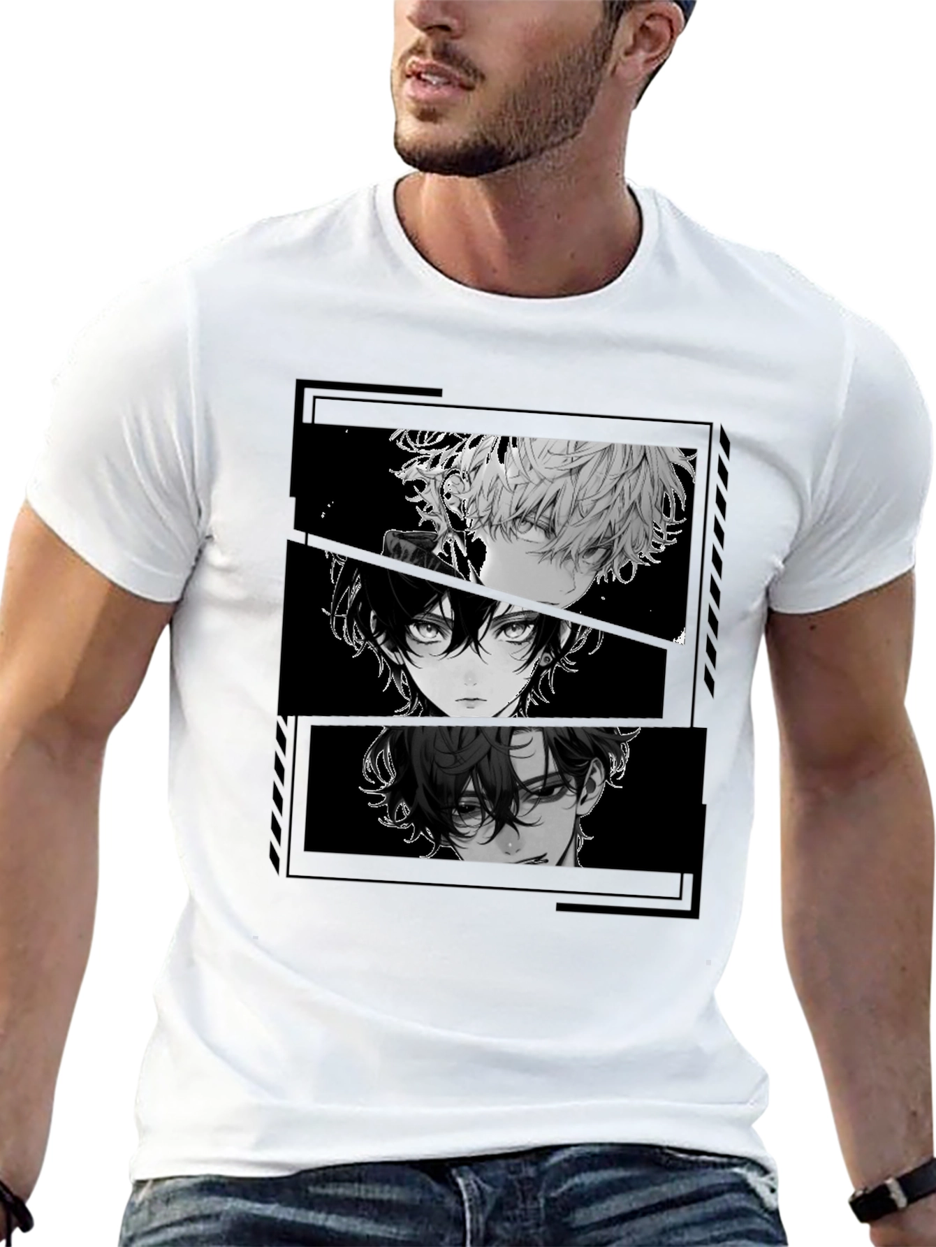 Anime Character Print Black T-Shirt