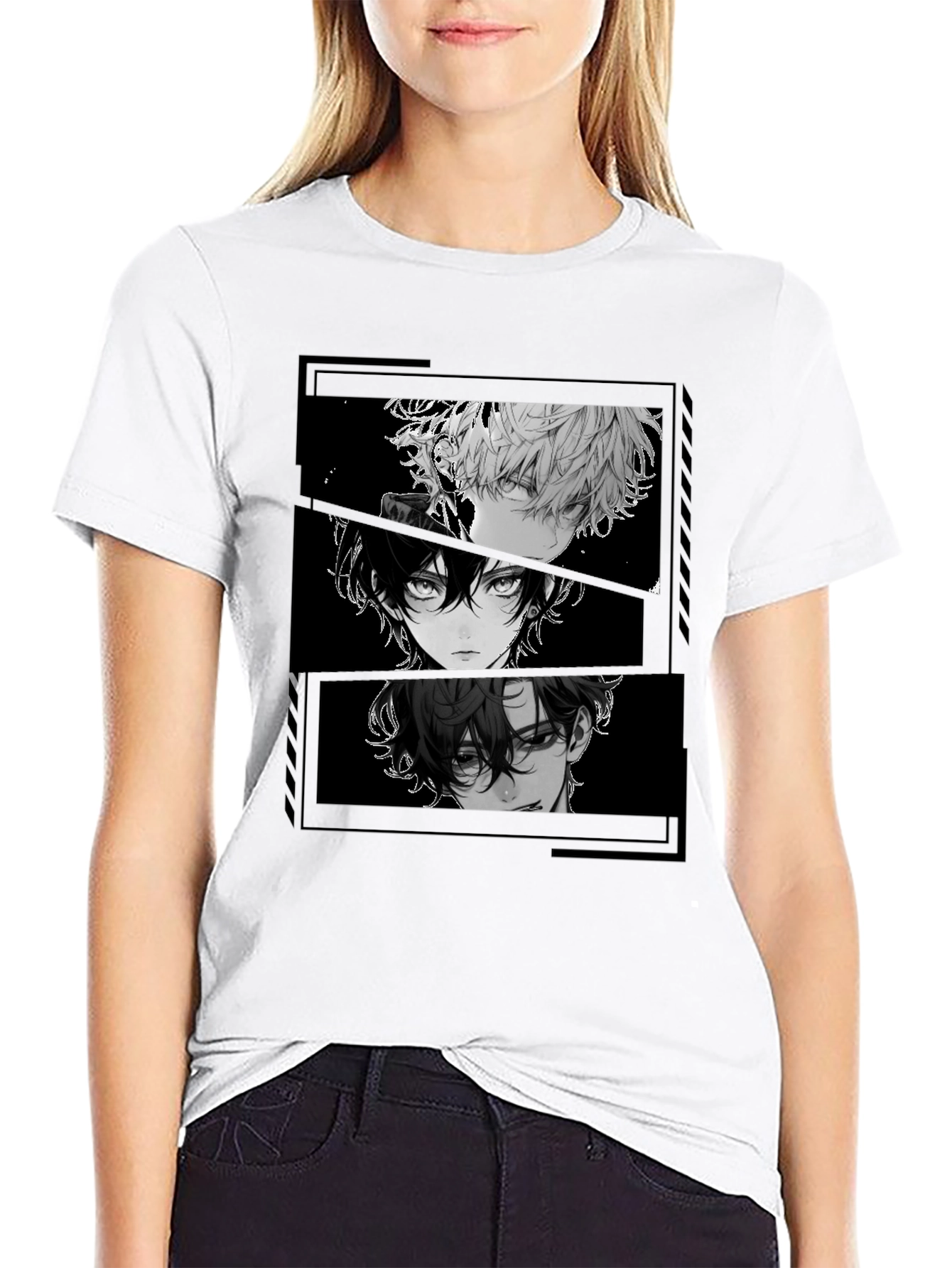 Anime Character Print Black T-Shirt