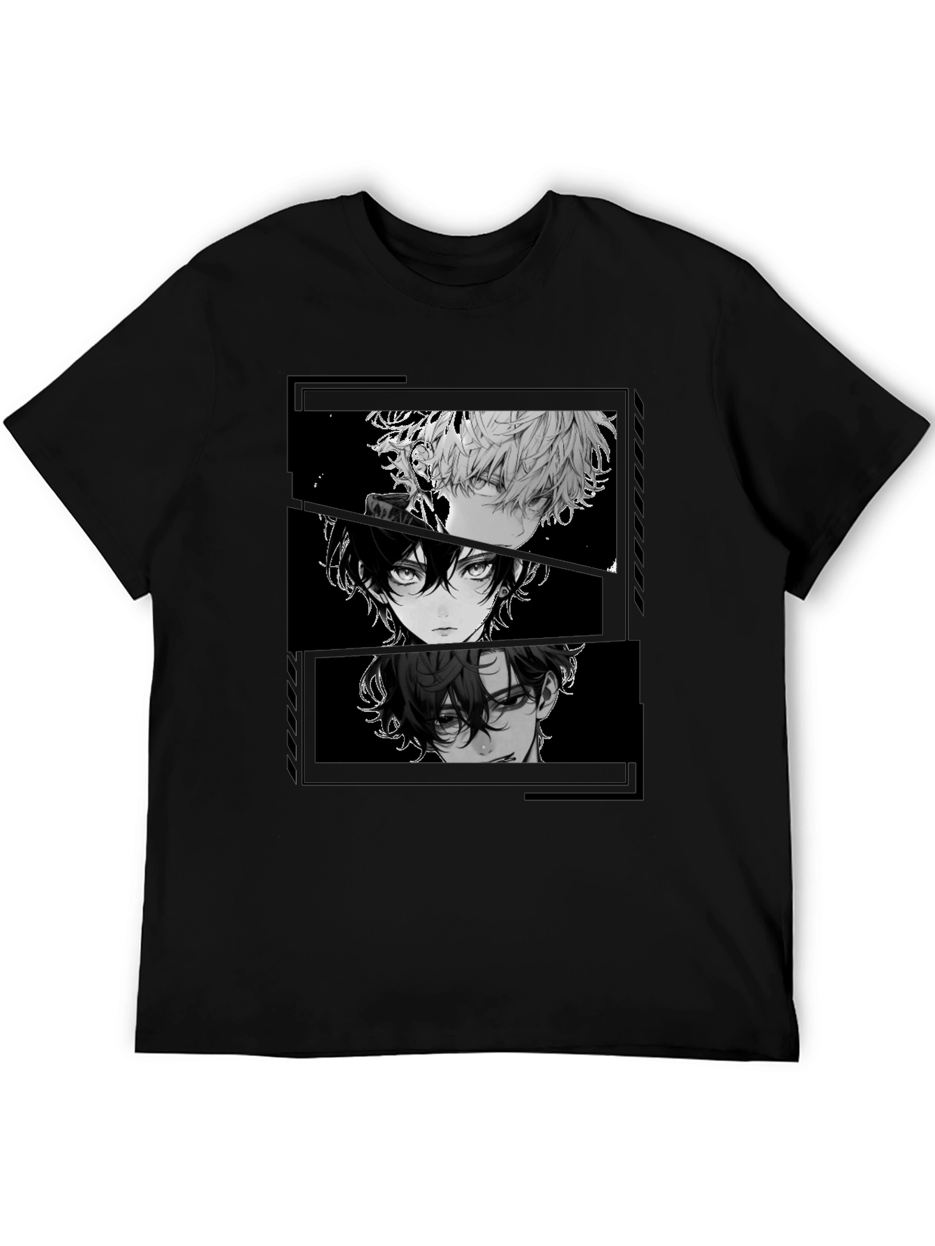 Anime Character Print Black T-Shirt