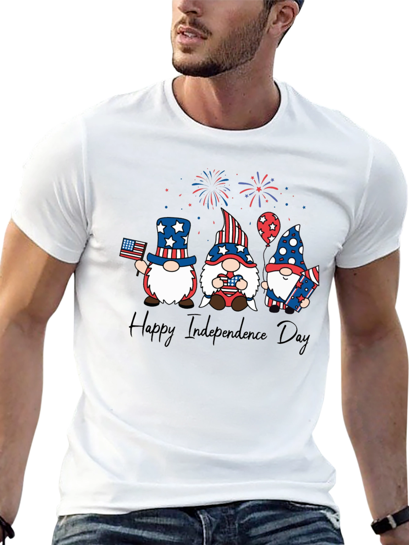 Patriotic Gnome Independence Day Black T-Shirt