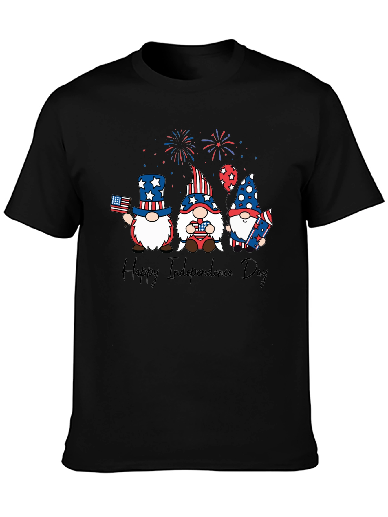 Patriotic Gnome Independence Day Black T-Shirt