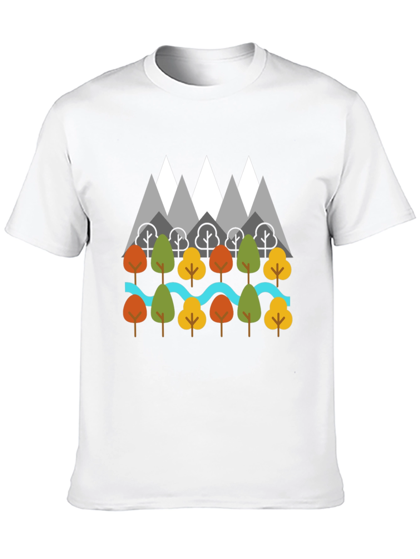 Nature Graphic T-Shirt - Mountains Trees River Design