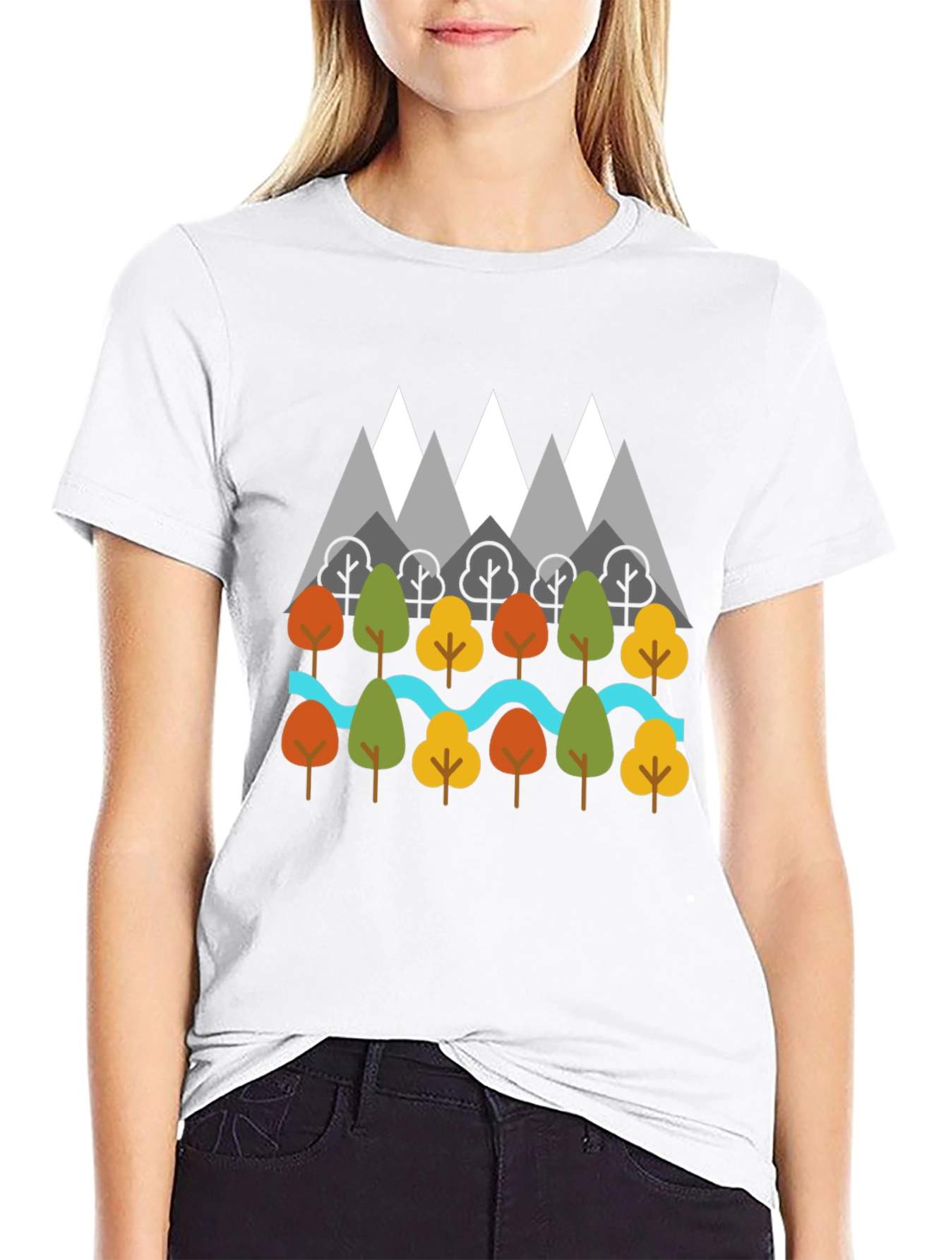Nature Graphic T-Shirt - Mountains Trees River Design