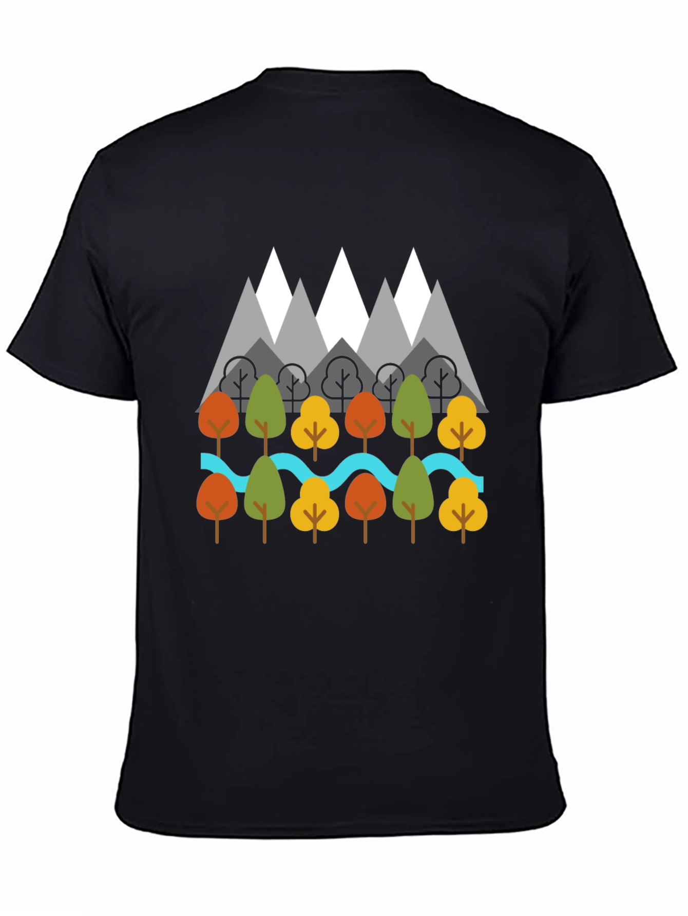 Nature Graphic T-Shirt - Mountains Trees River Design