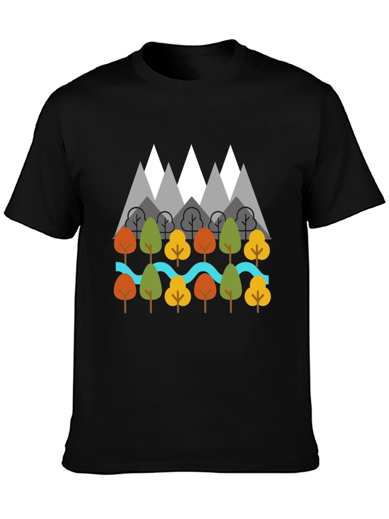 Nature Graphic T-Shirt - Mountains Trees River Design