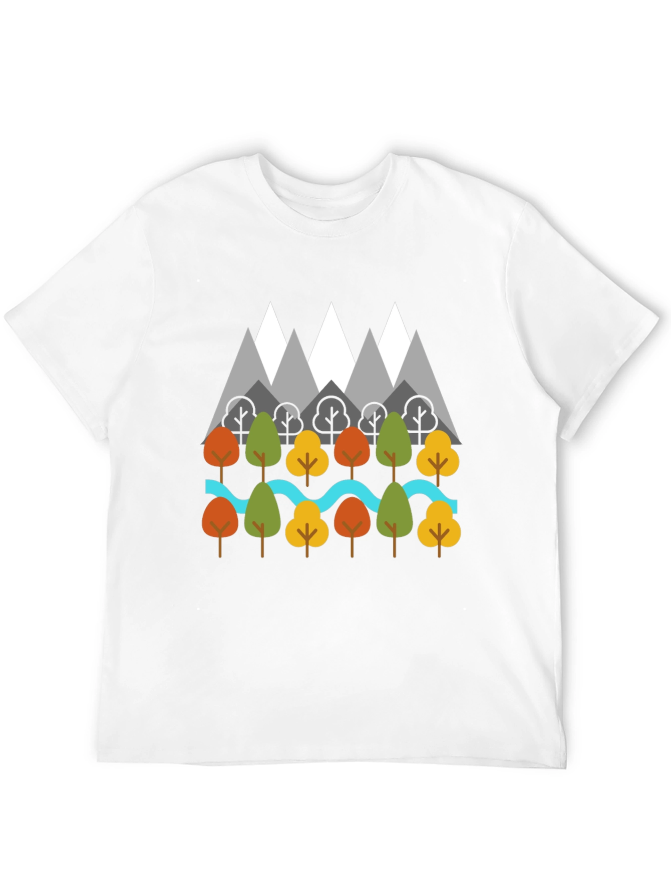 Nature Graphic T-Shirt - Mountains Trees River Design