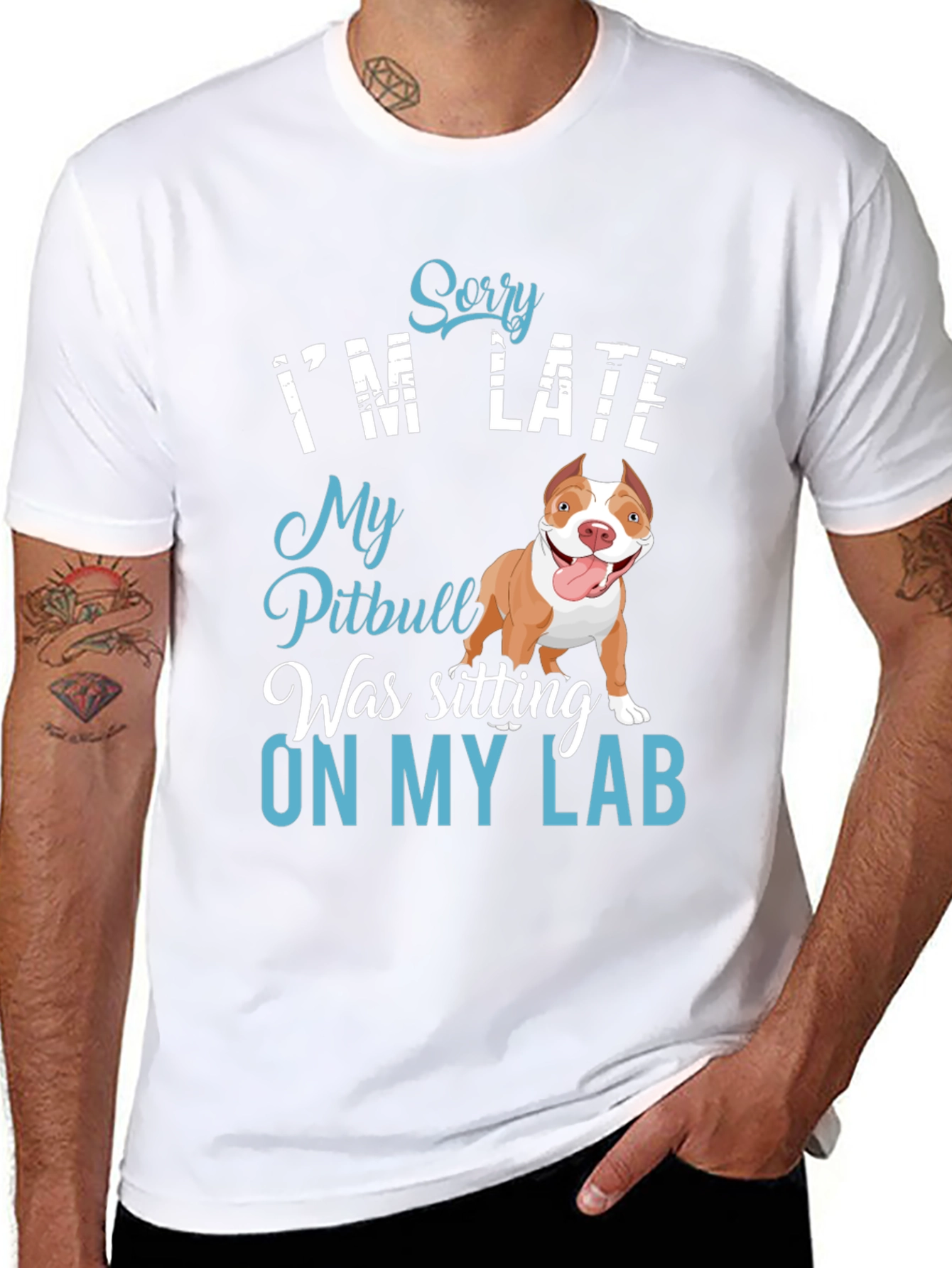 Funny Pitbull T-Shirt - Sorry Im Late