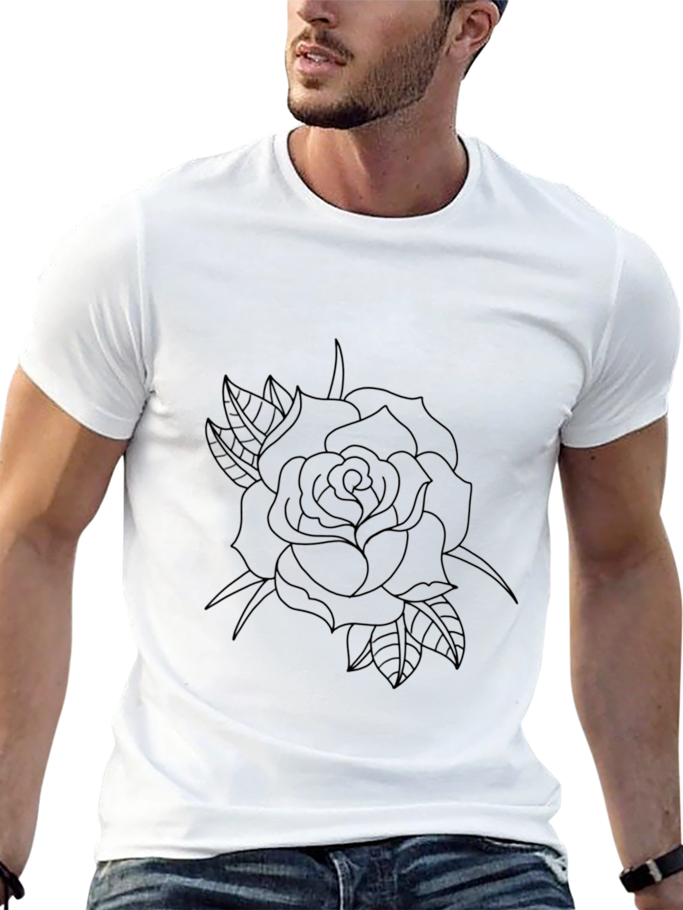 Black Rose Outline Graphic Tee