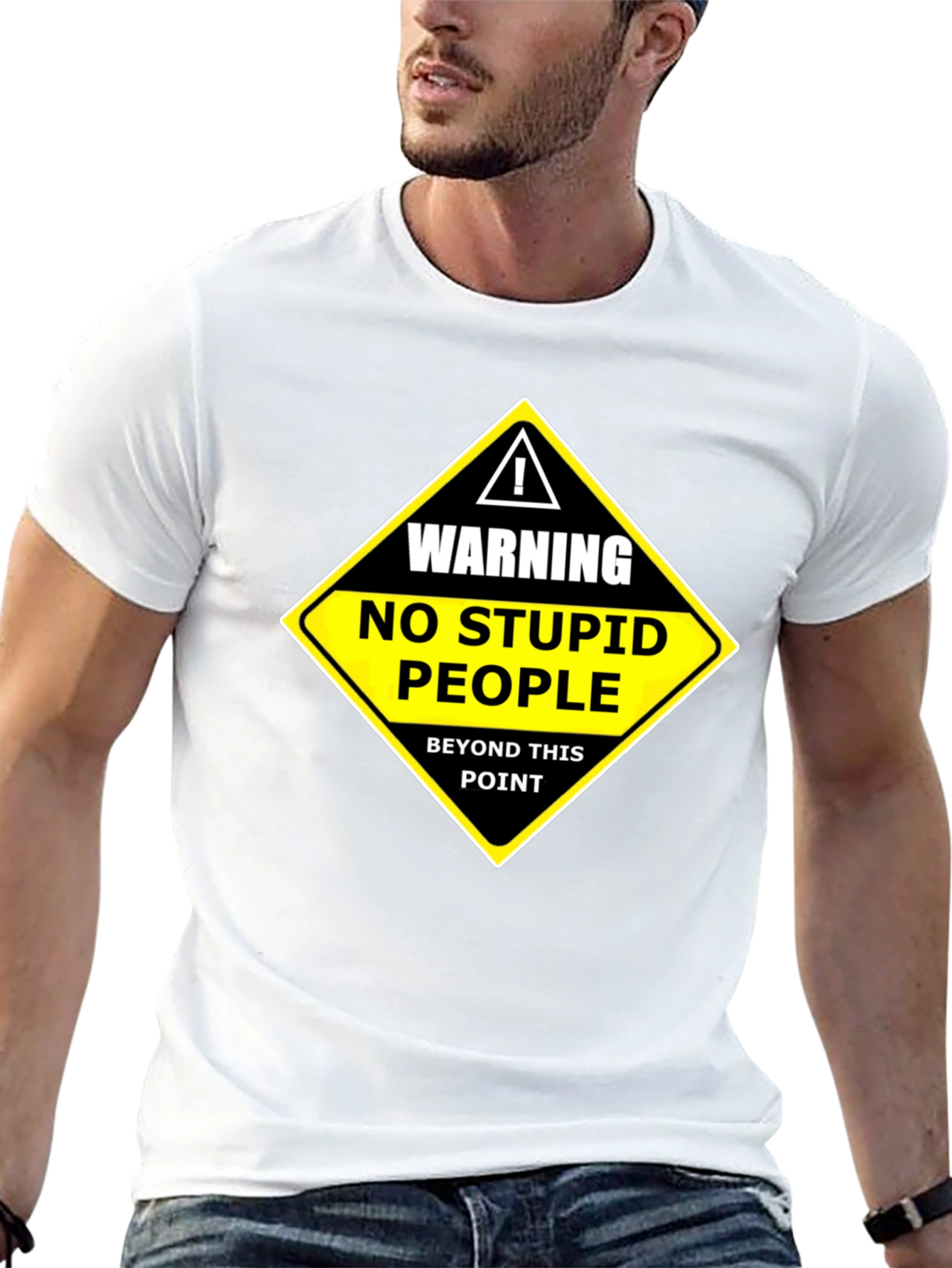 Warning: No Stupid People Black Graphic Tee