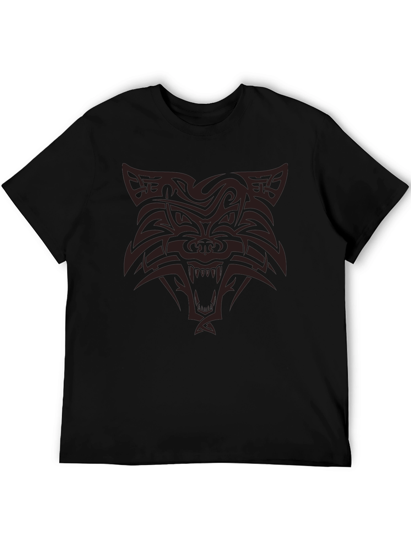 Tribal Wolf Graphic Print Black T-Shirt