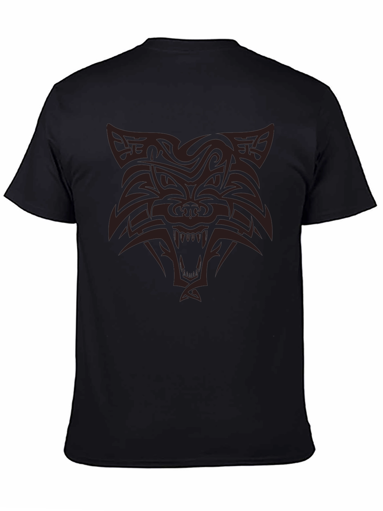 Tribal Wolf Graphic Print Black T-Shirt