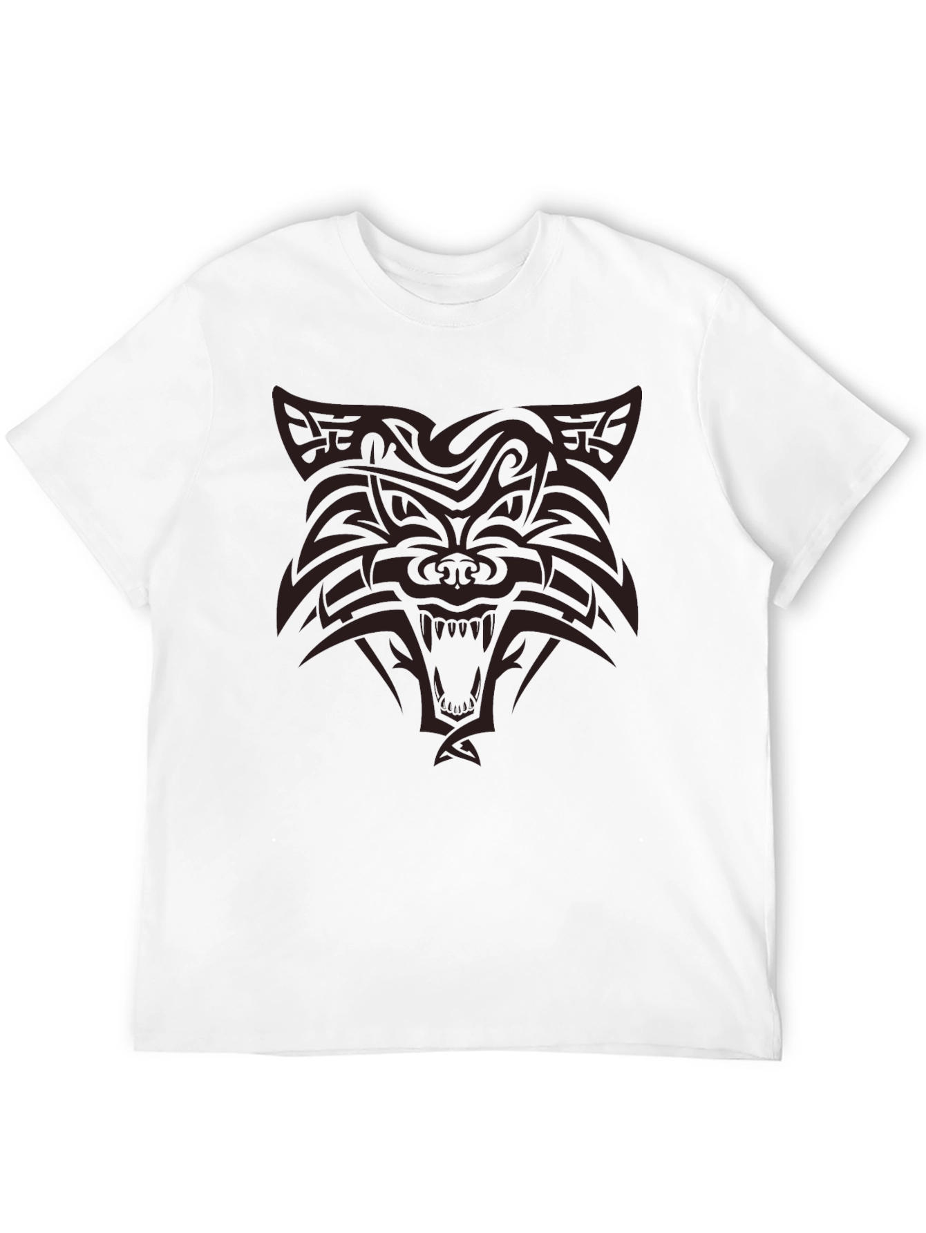 Tribal Wolf Graphic Print Black T-Shirt