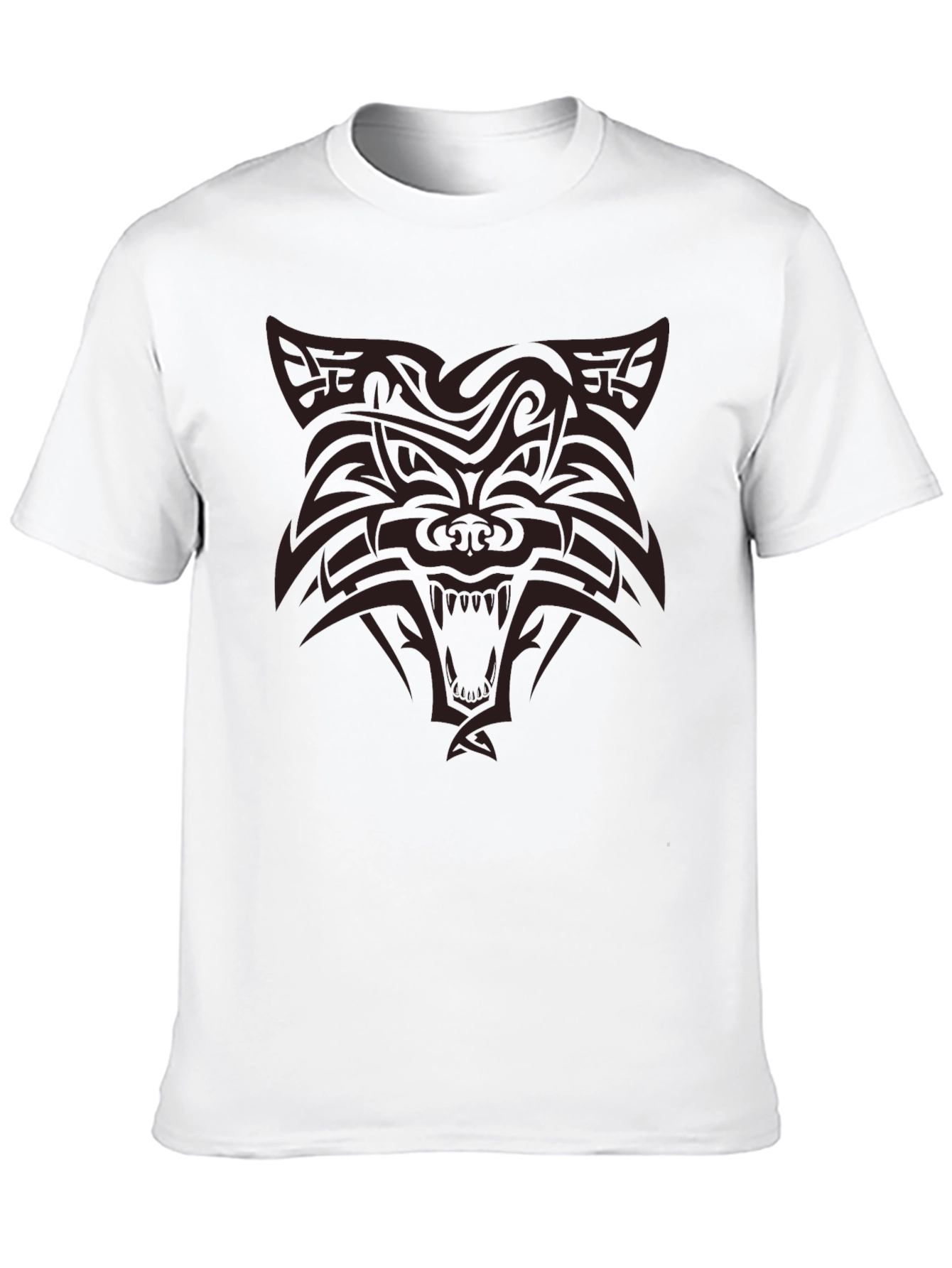 Tribal Wolf Graphic Print Black T-Shirt