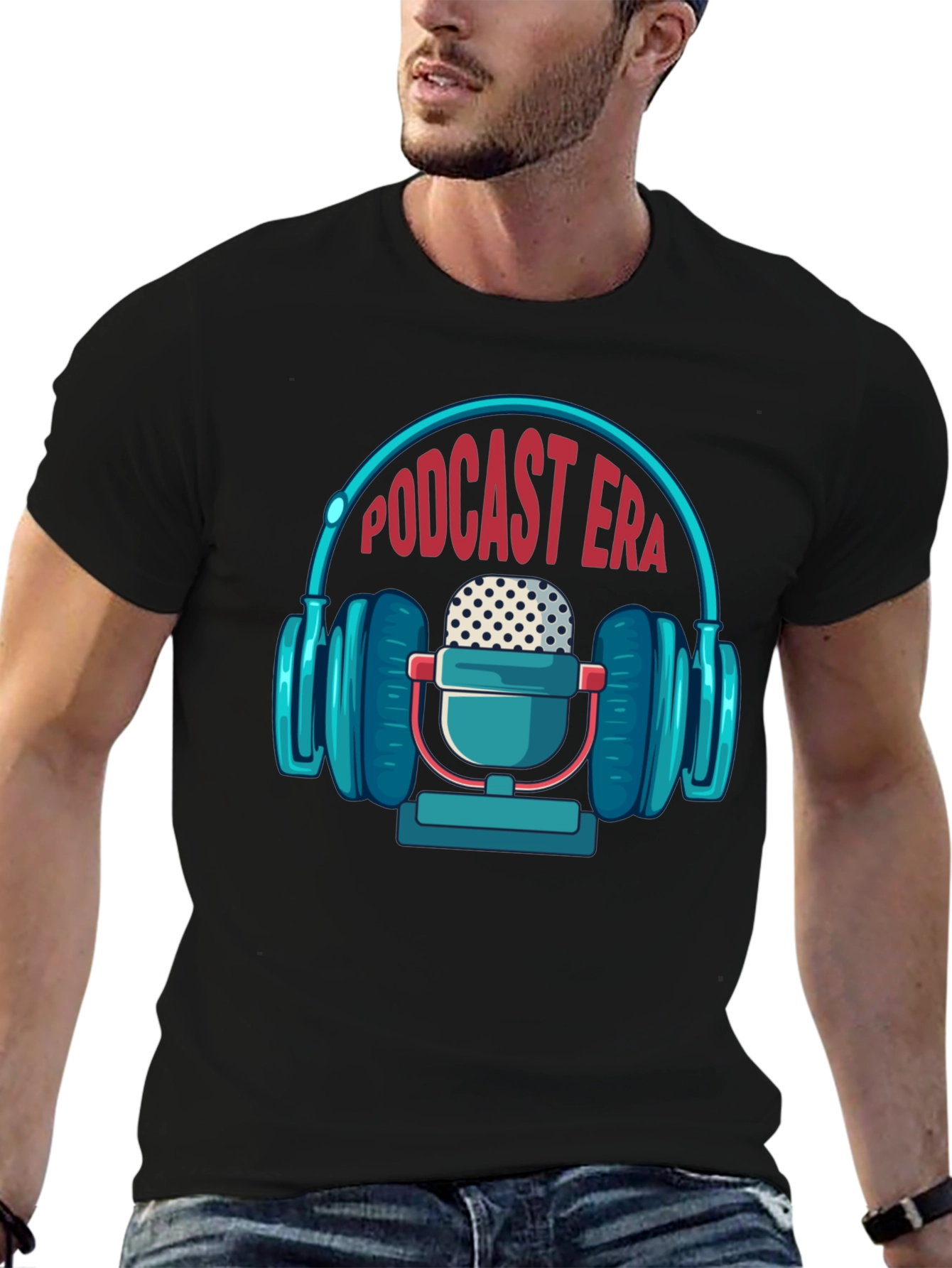 Podcast Era Graphic Tee - Trendy Black T-Shirt