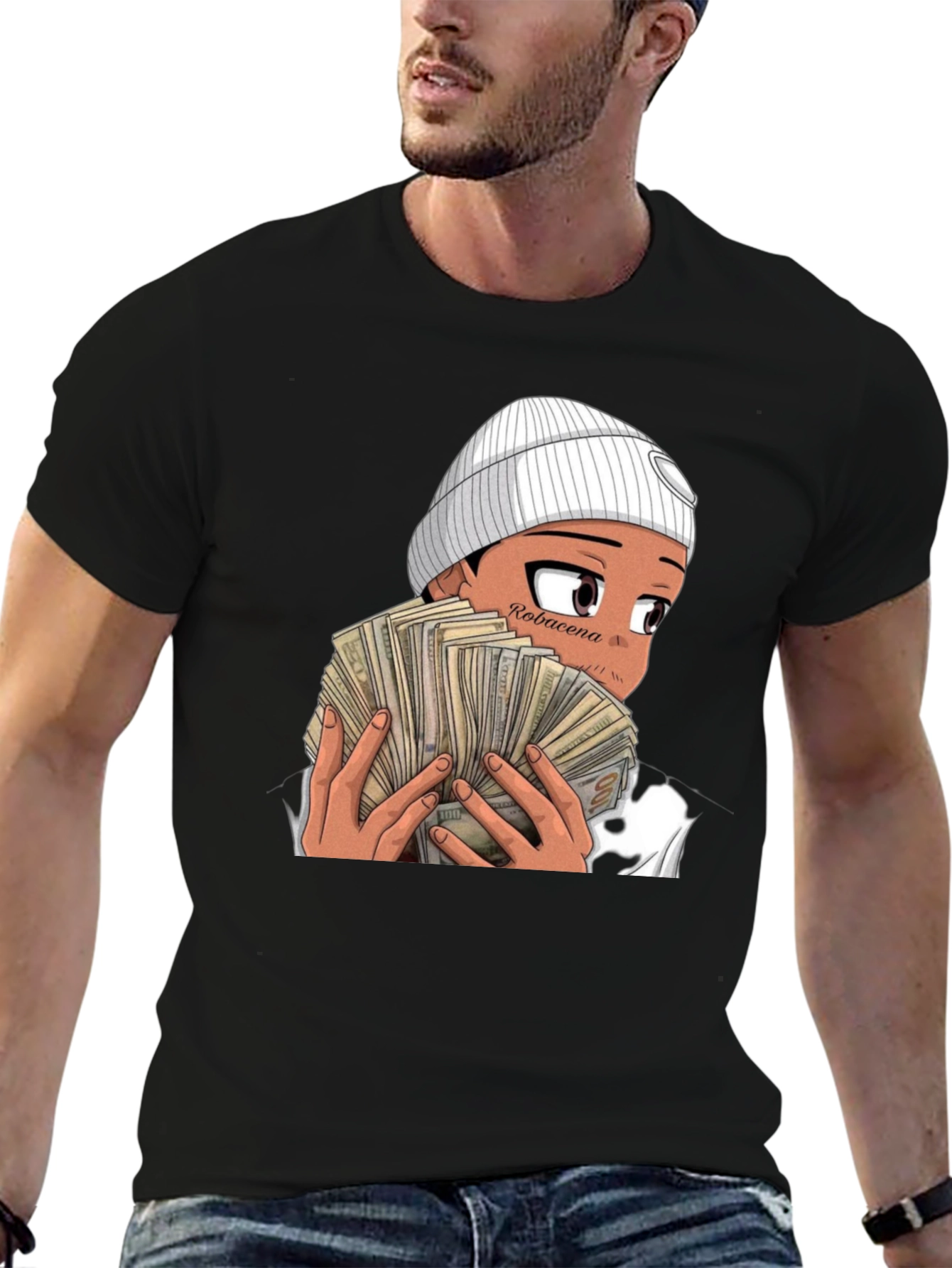 Anime Money Graphic Black T-Shirt