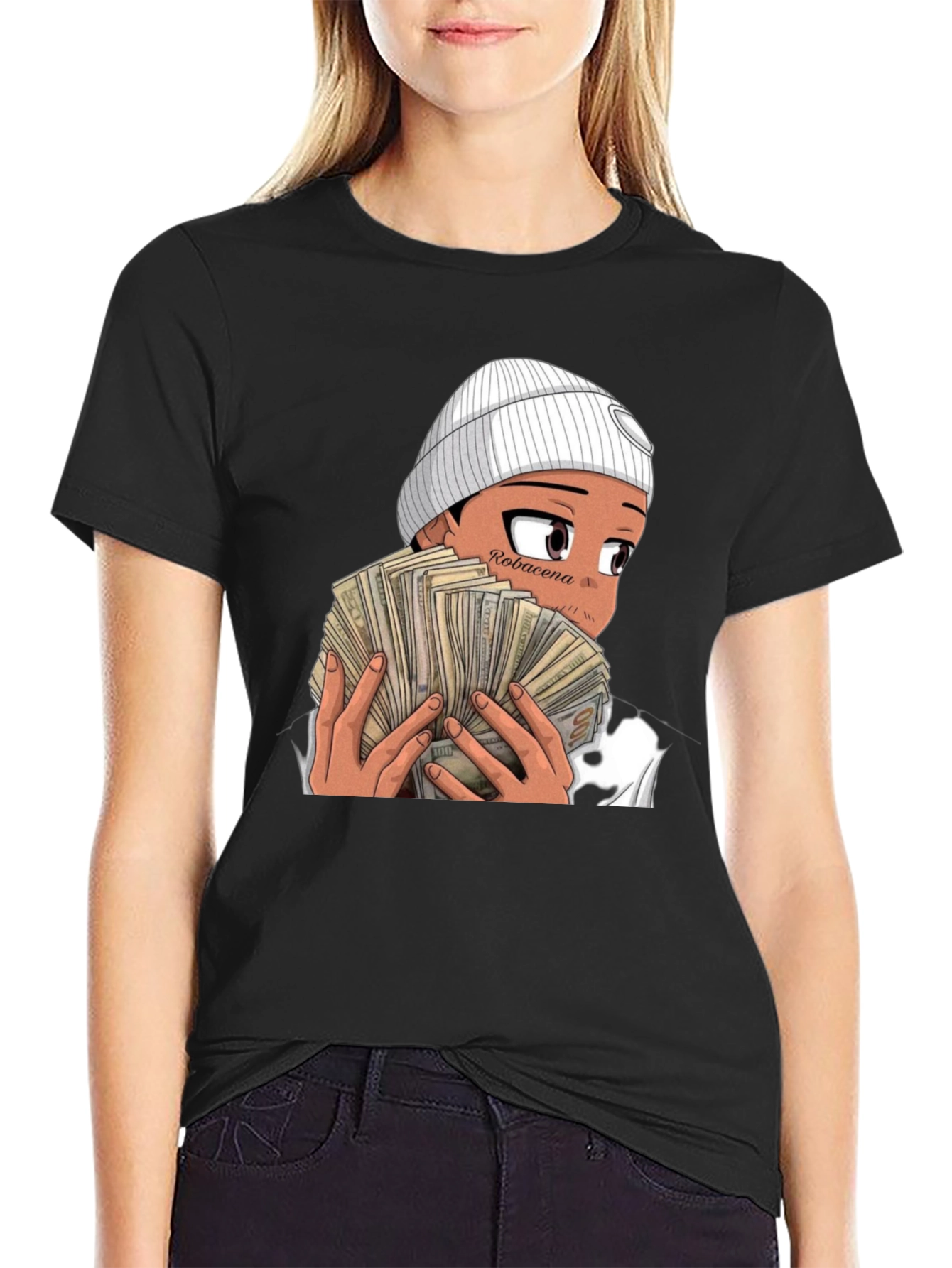 Anime Money Graphic Black T-Shirt