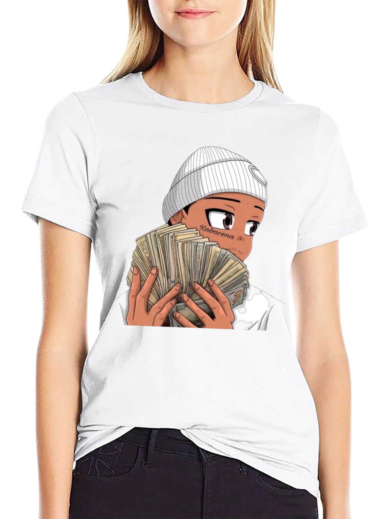 Anime Money Graphic Black T-Shirt