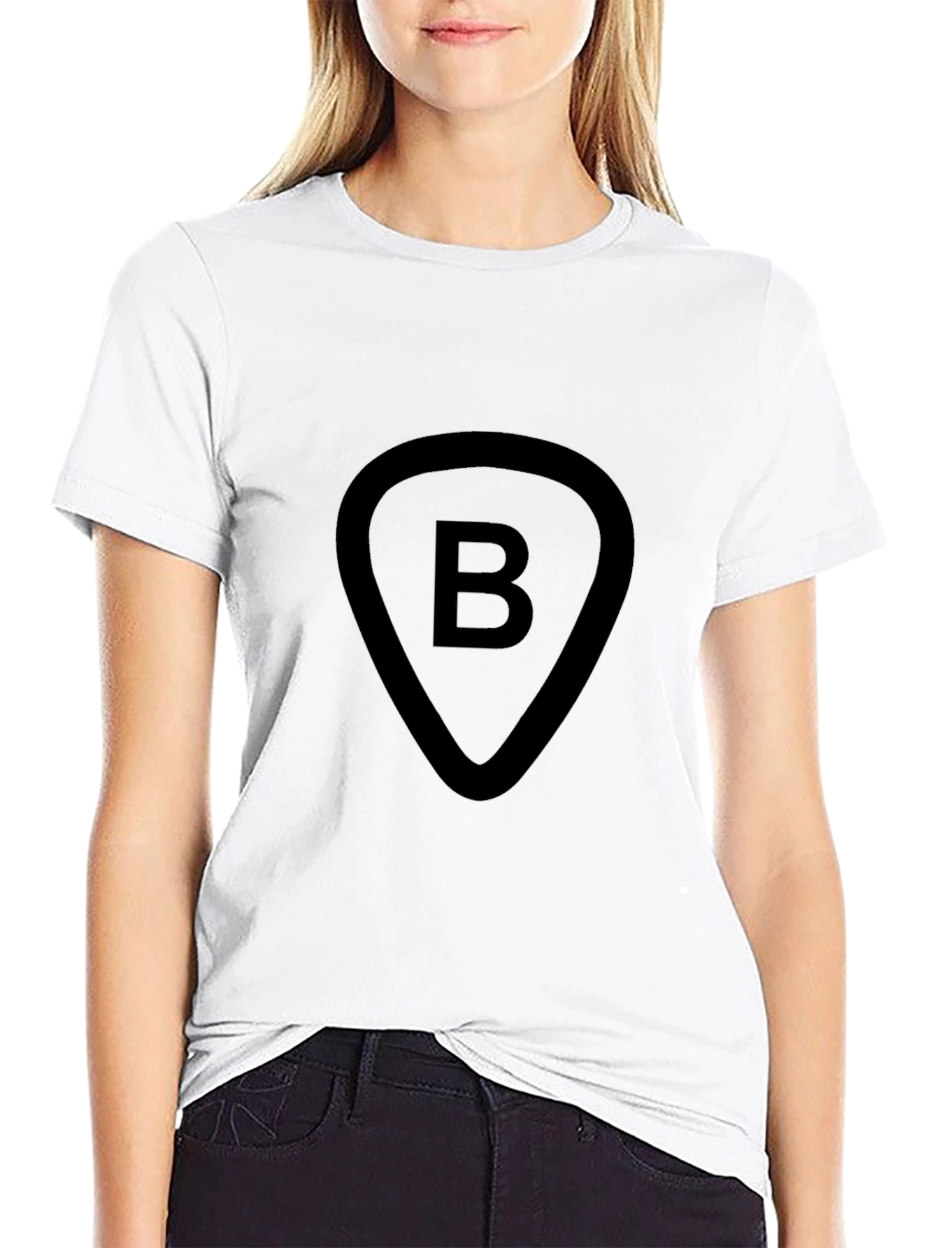 Black Tee with B Guitar Pick Design