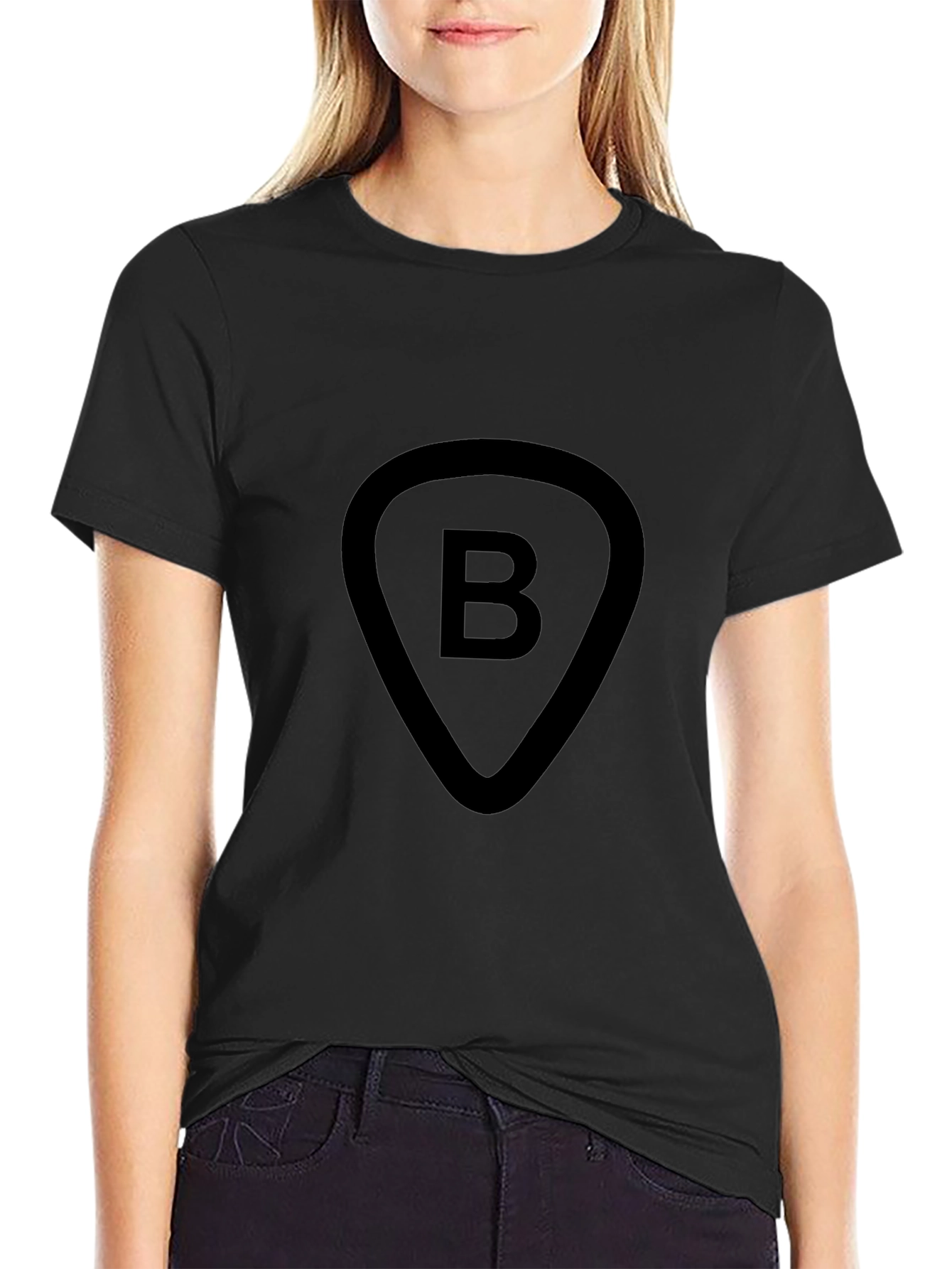 Black Tee with B Guitar Pick Design