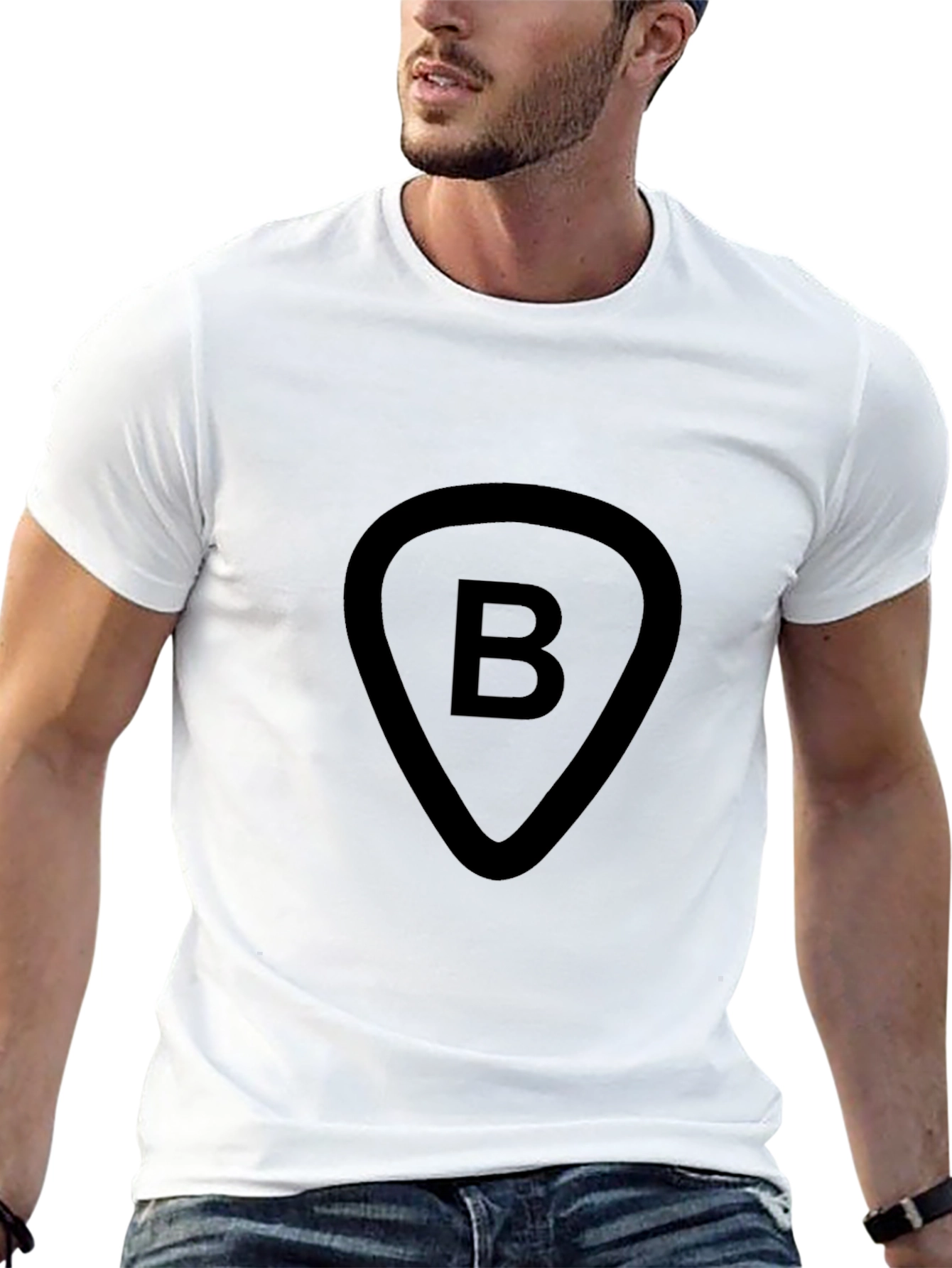 Black Tee with B Guitar Pick Design