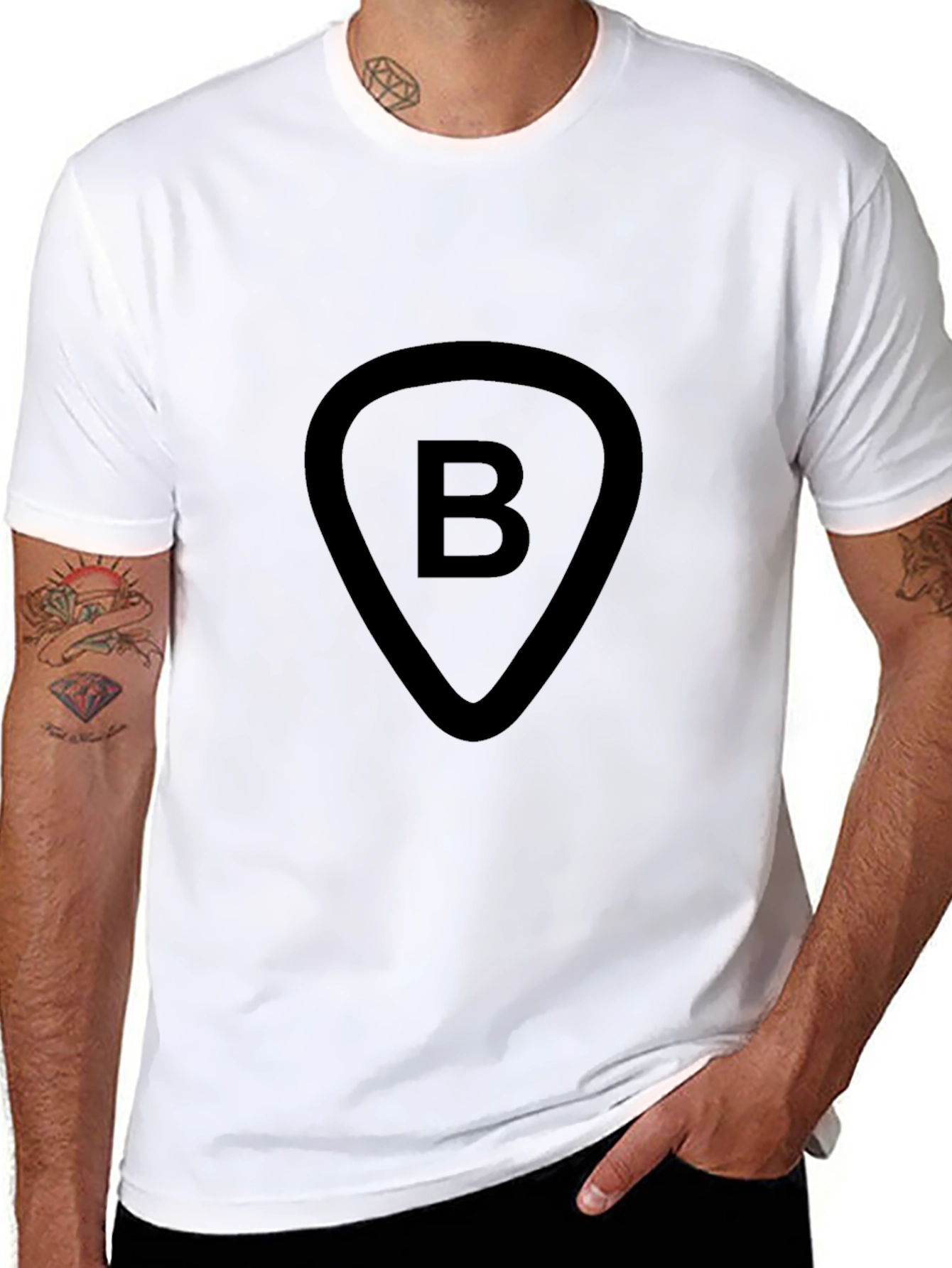 Black Tee with B Guitar Pick Design