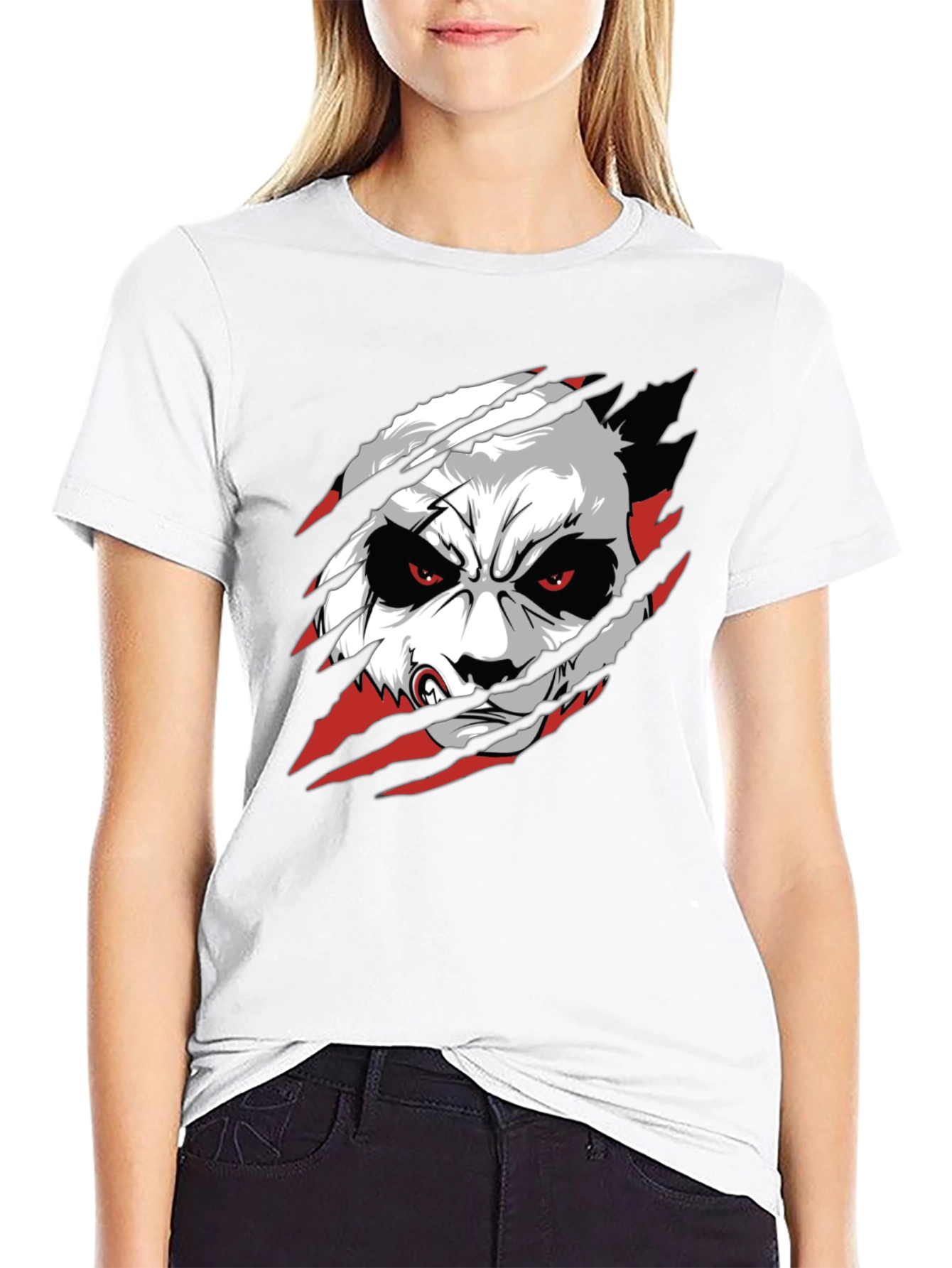 Angry Panda Graphic T-Shirt - Black Crew Neck