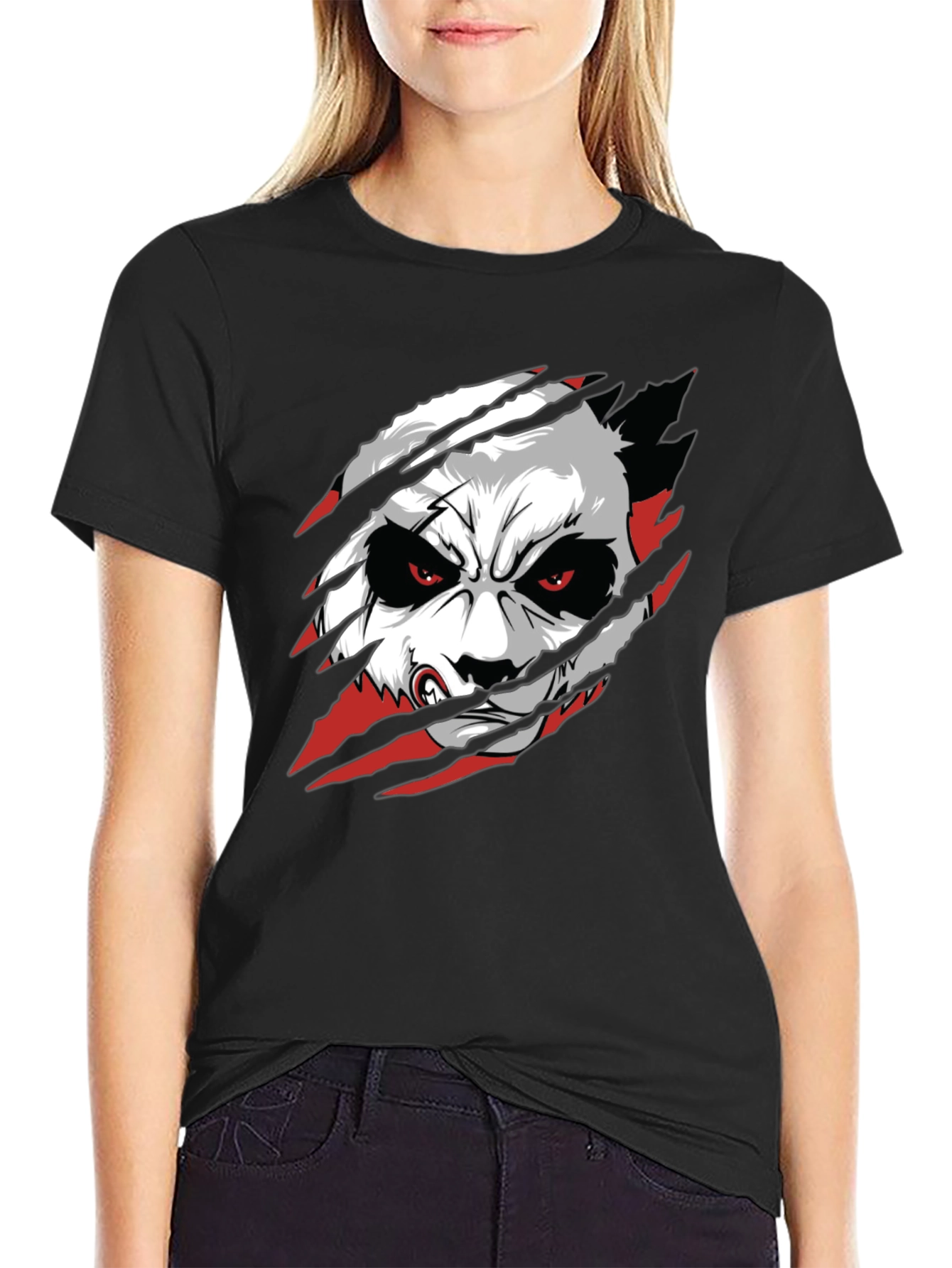 Angry Panda Graphic T-Shirt - Black Crew Neck
