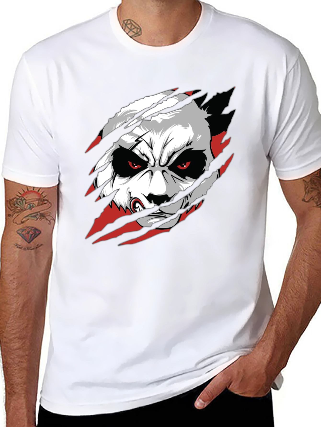 Angry Panda Graphic T-Shirt - Black Crew Neck