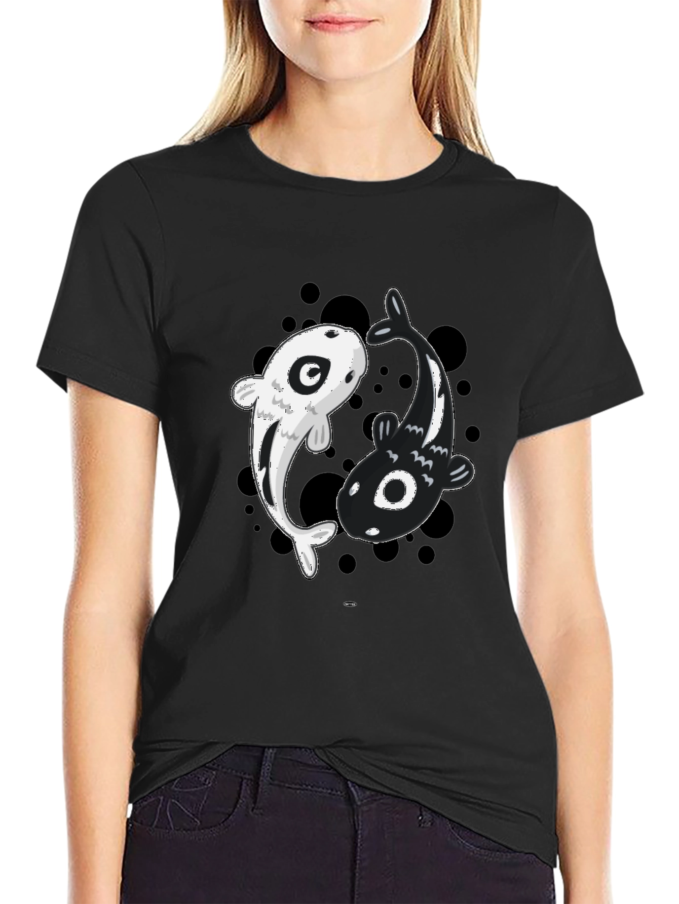Yin Yang Koi Fish Graphic Tee - Black