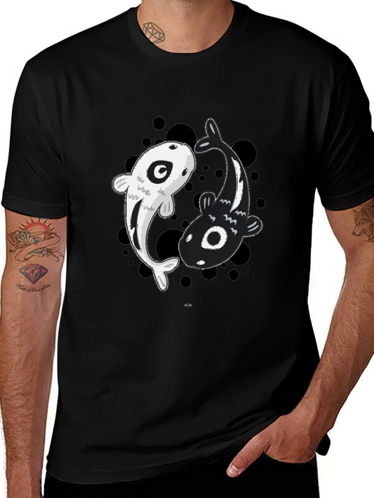 Yin Yang Koi Fish Graphic Tee - Black