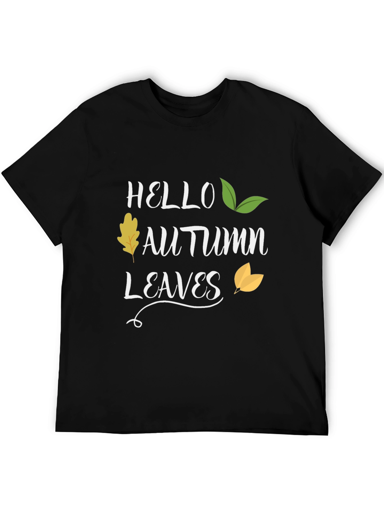 Hello Autumn Leaves Black T-Shirt