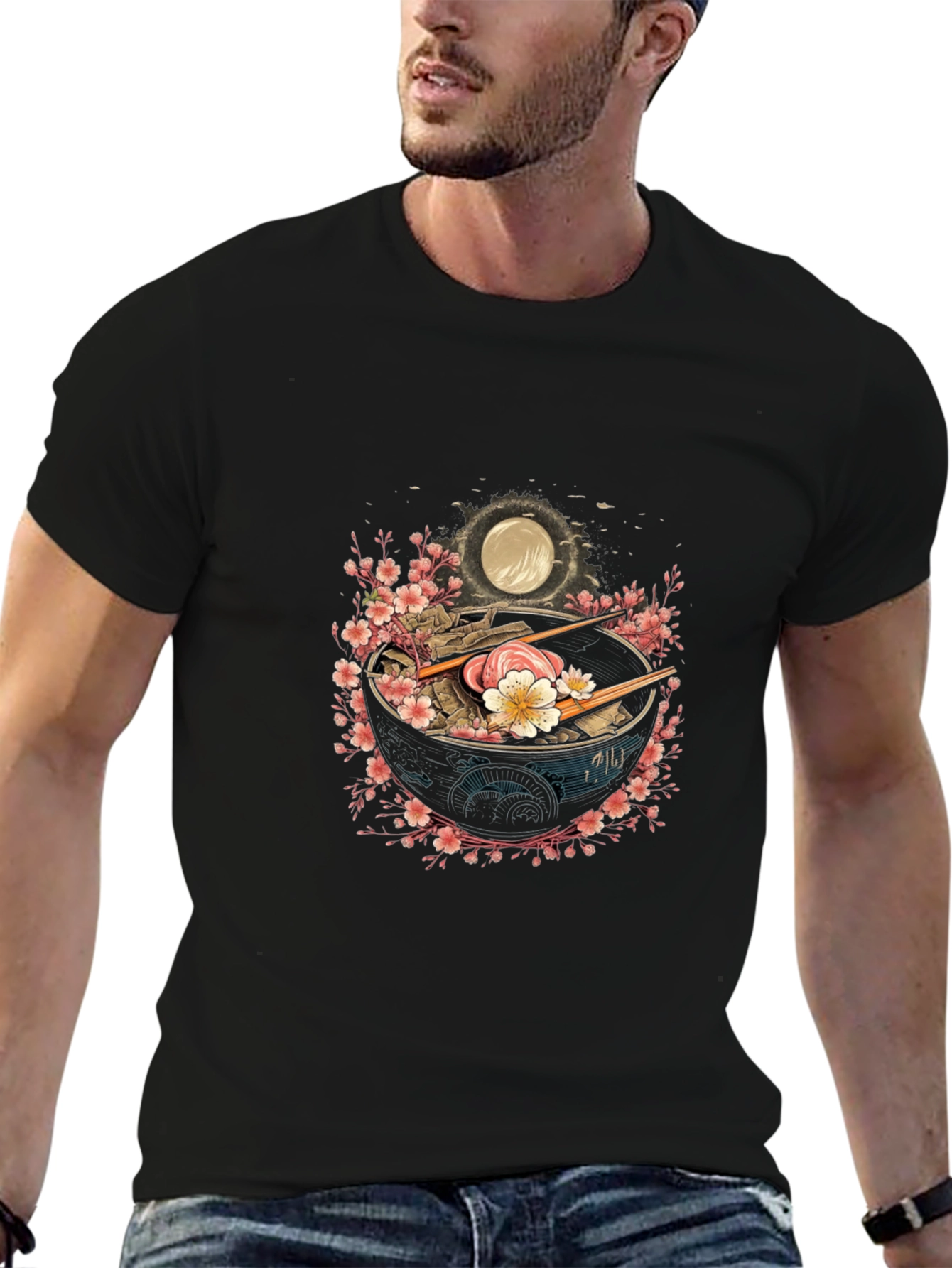 Ramen Bowl Graphic Tee - Black Casual T-Shirt