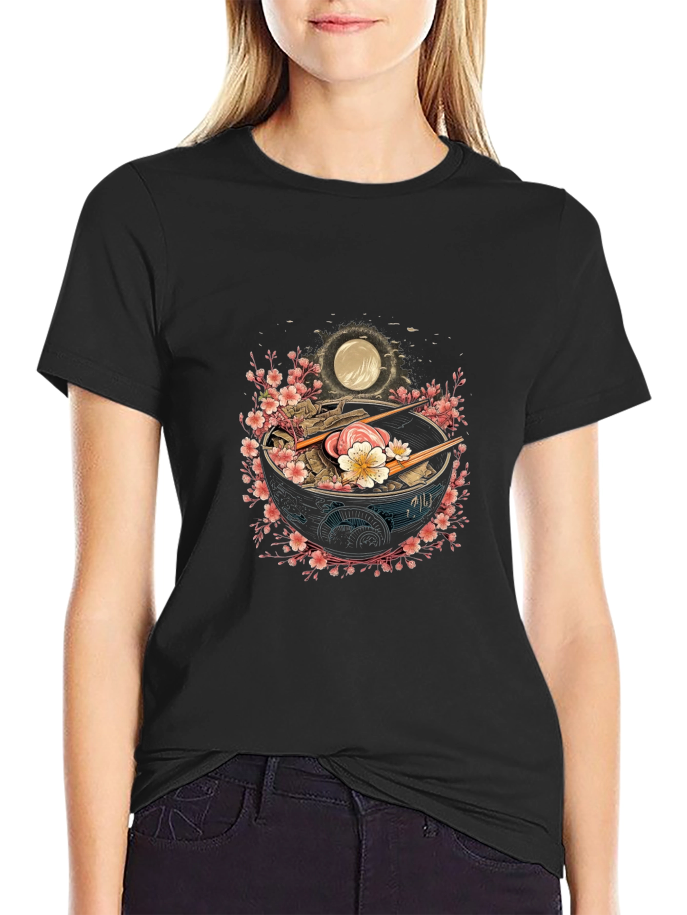 Ramen Bowl Graphic Tee - Black Casual T-Shirt
