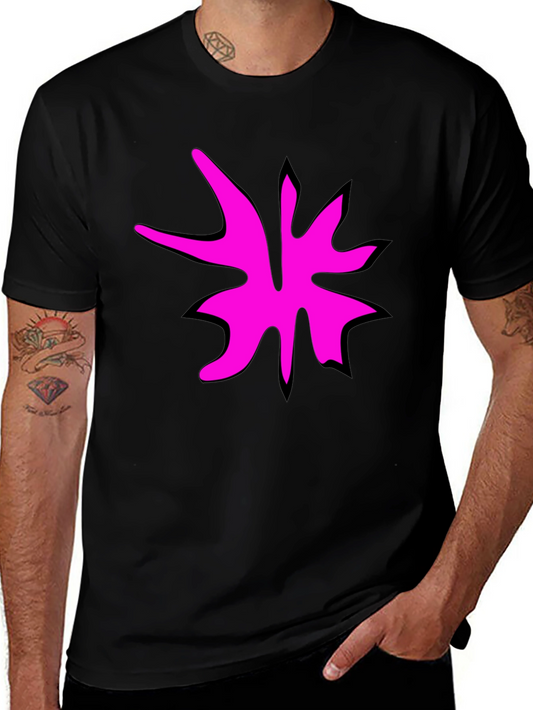 Bold Graphic Print Tee - Pink Splash on Black Cotton