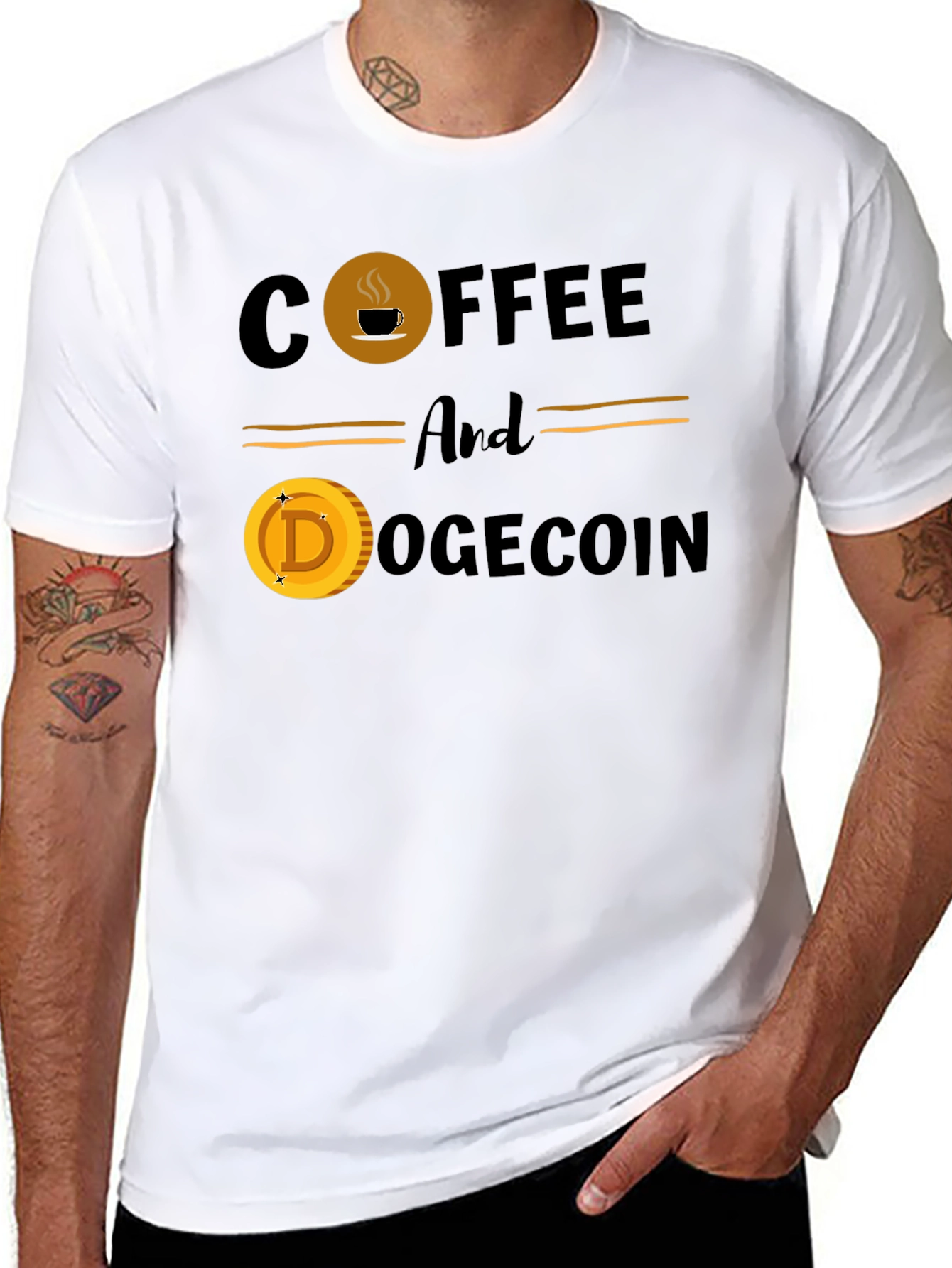 Coffee & Dogecoin Black T-Shirt