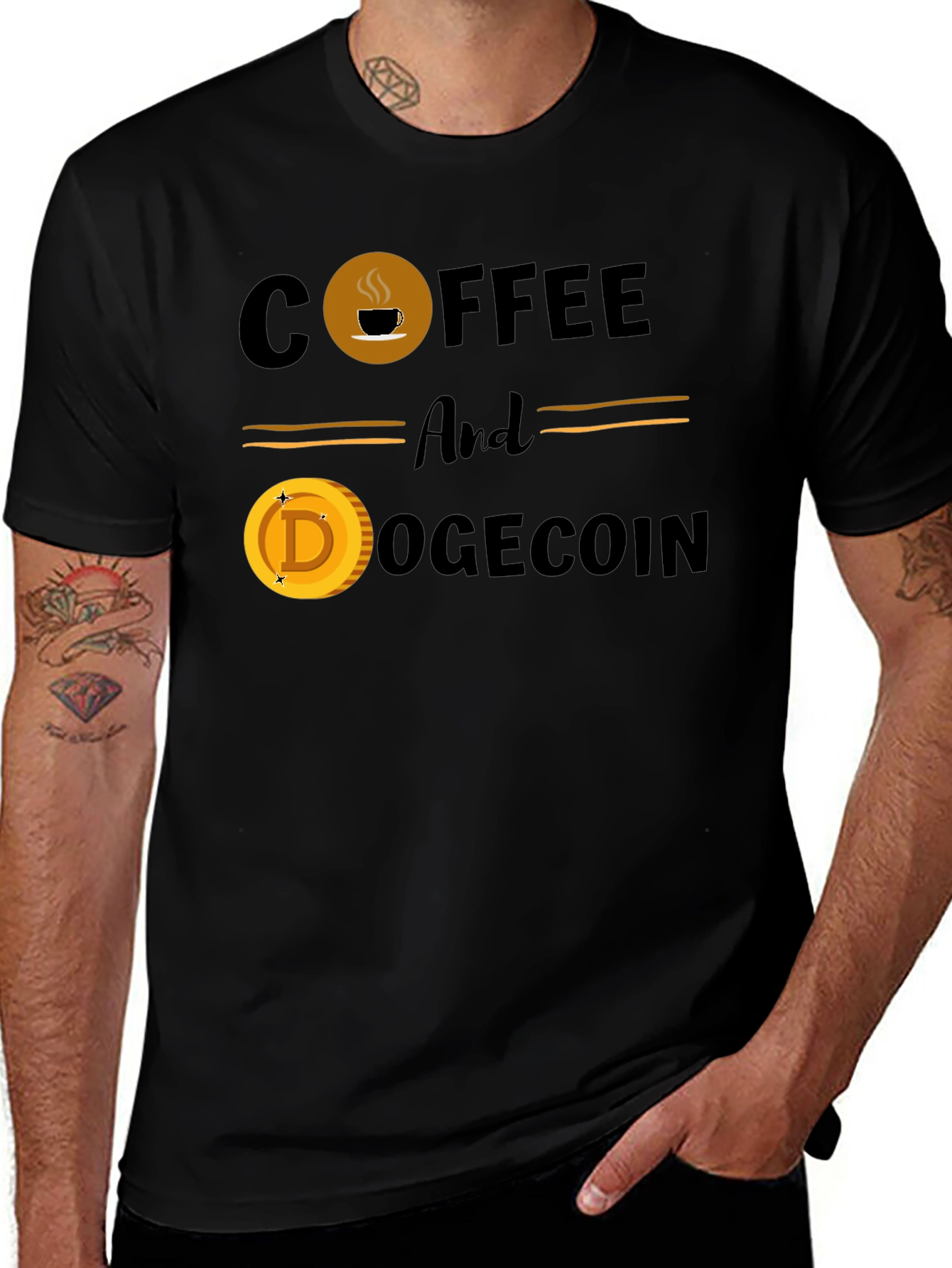 Coffee & Dogecoin Black T-Shirt