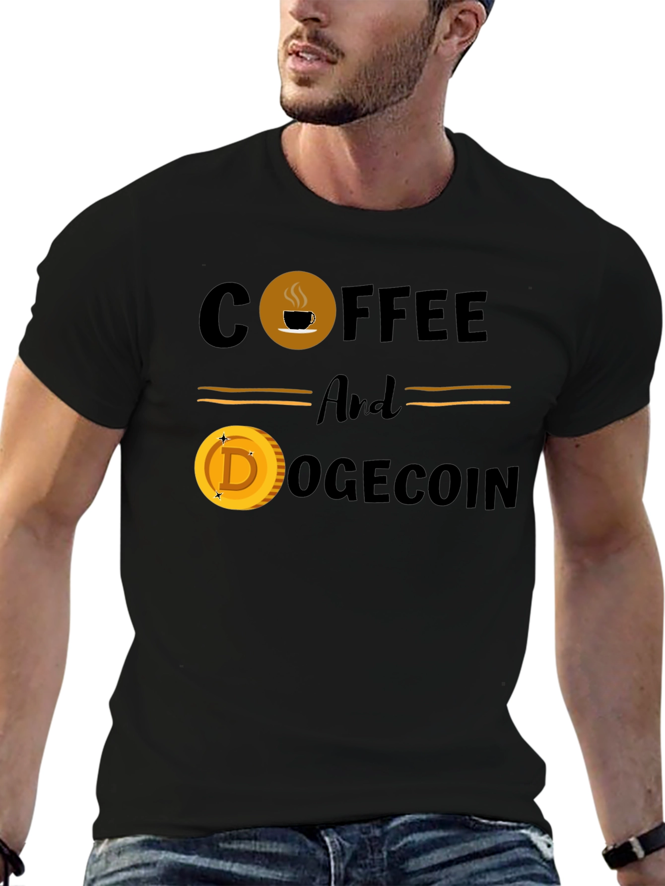 Coffee & Dogecoin Black T-Shirt