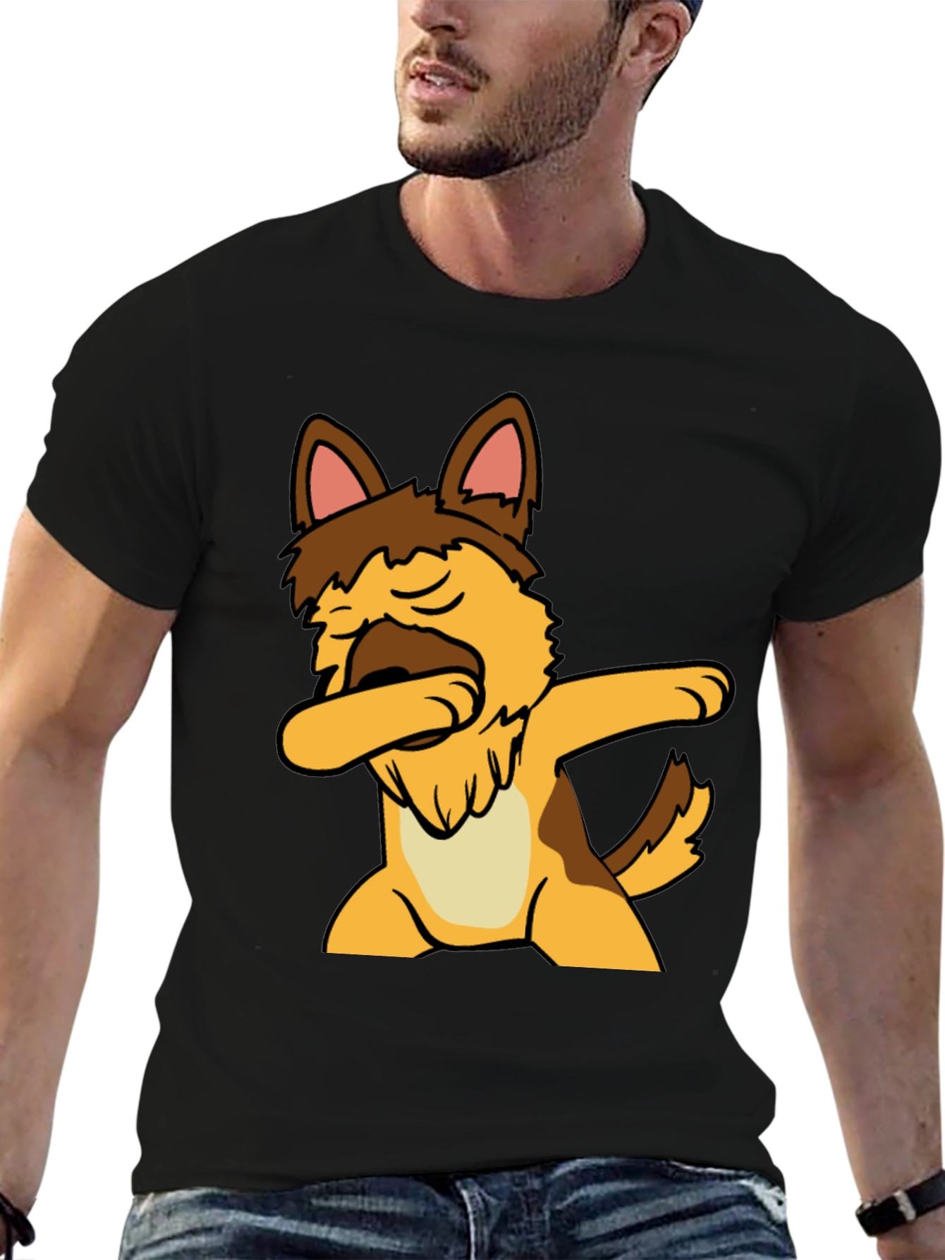Dabbing Dog Graphic Tee - Black Cotton T-Shirt
