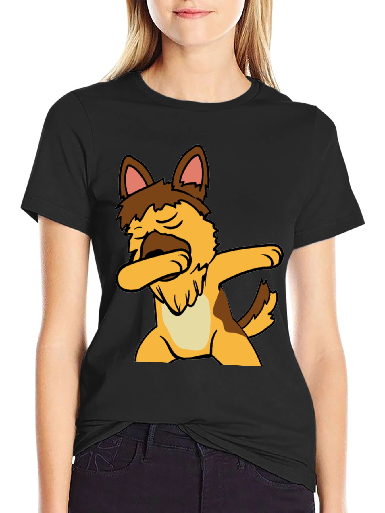 Dabbing Dog Graphic Tee - Black Cotton T-Shirt