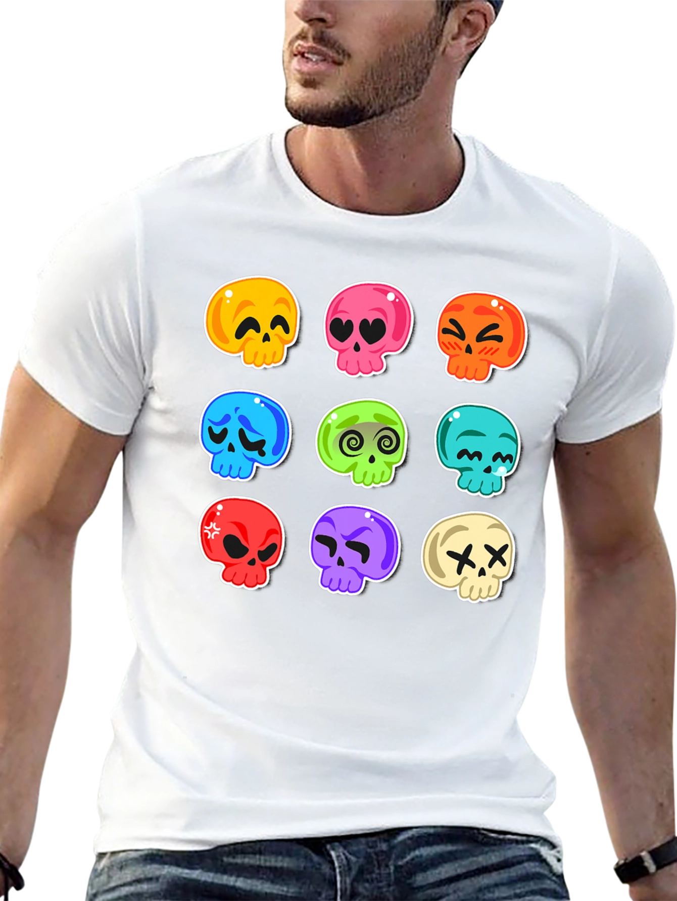 Skull Emoji Print T-Shirt - Fun & Spooky