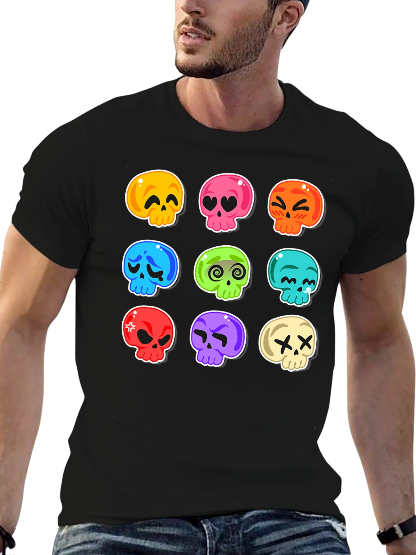 Skull Emoji Print T-Shirt - Fun & Spooky
