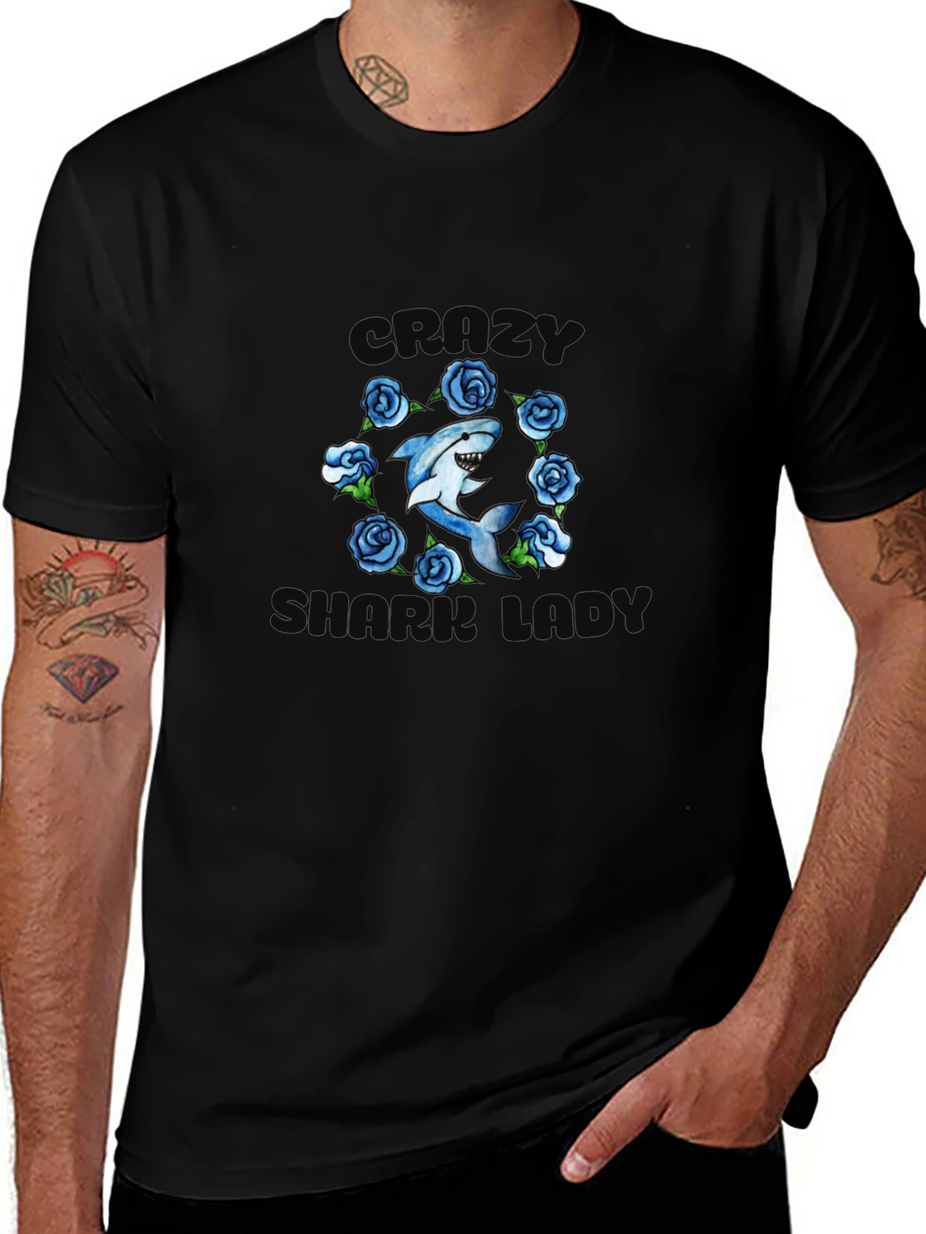Crazy Shark Girl T-Shirt - Floral Design