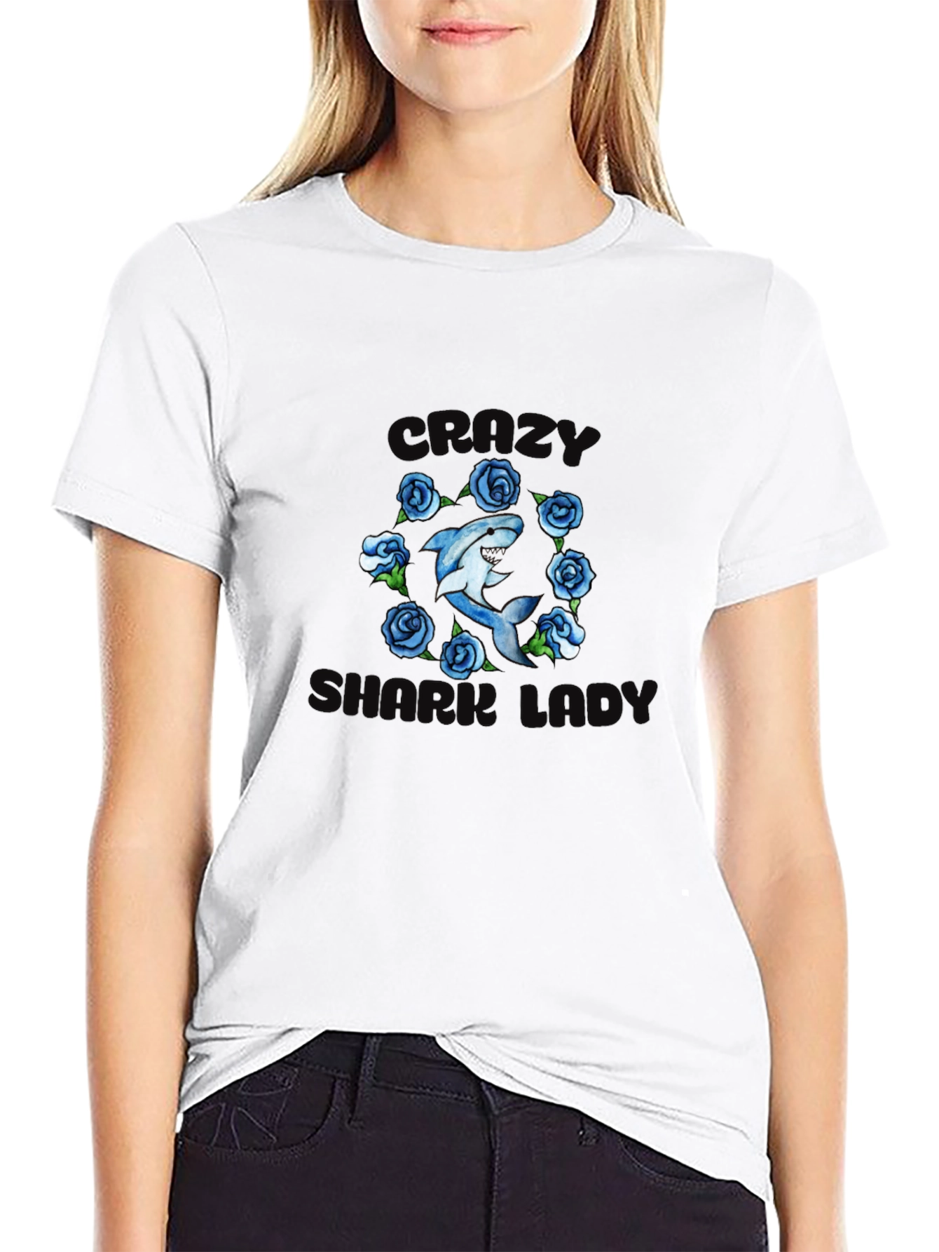 Crazy Shark Girl T-Shirt - Floral Design