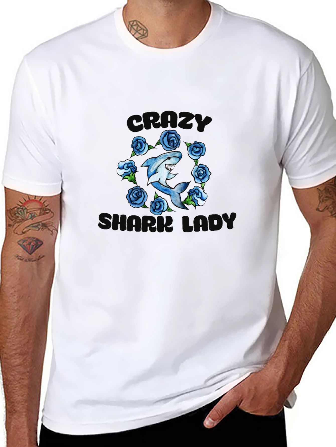 Crazy Shark Girl T-Shirt - Floral Design